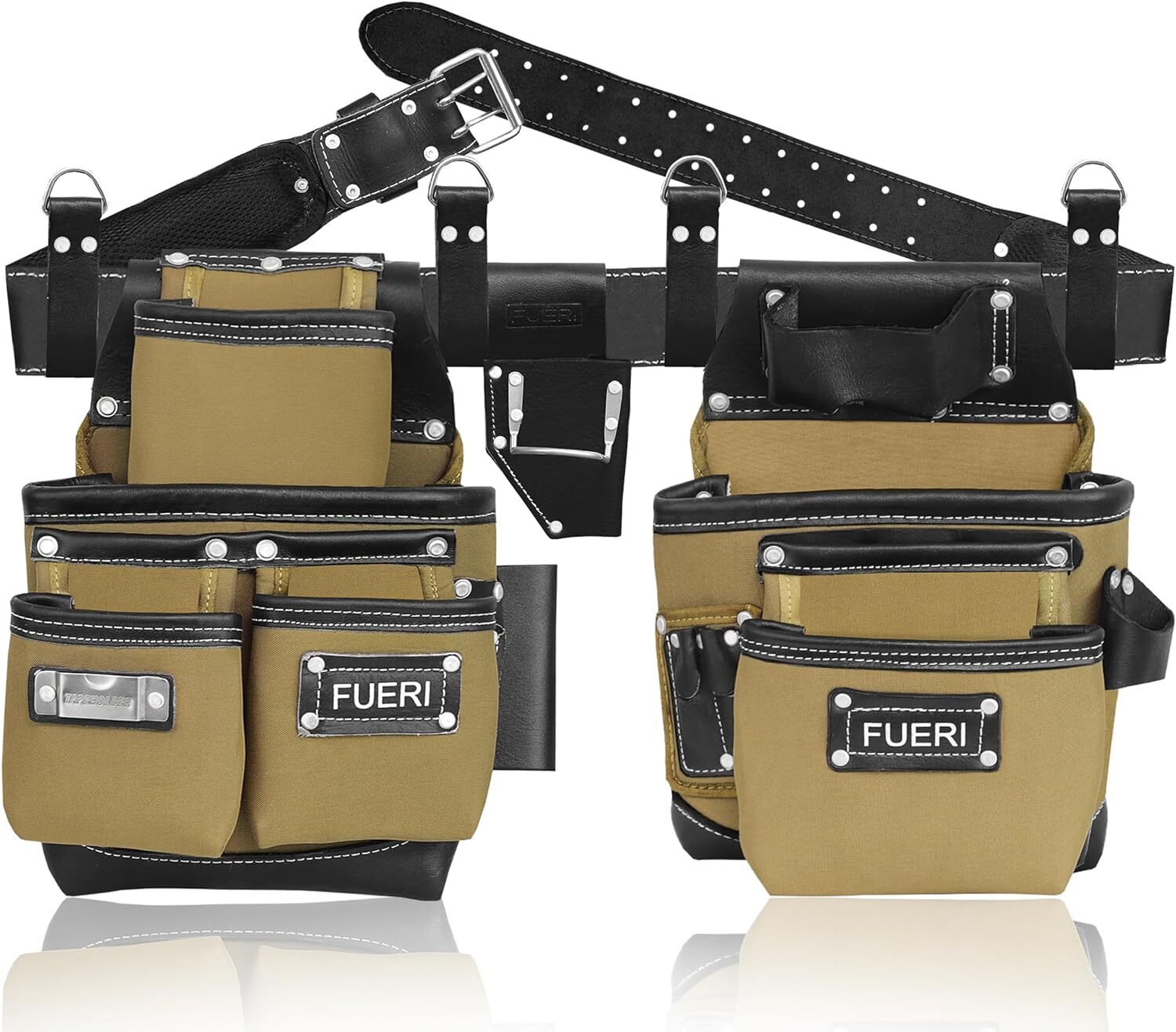 Leather &Nylon 19 Pocket Men Tool Belt | Heavy Duty Utility Pouch Carpenters Bag