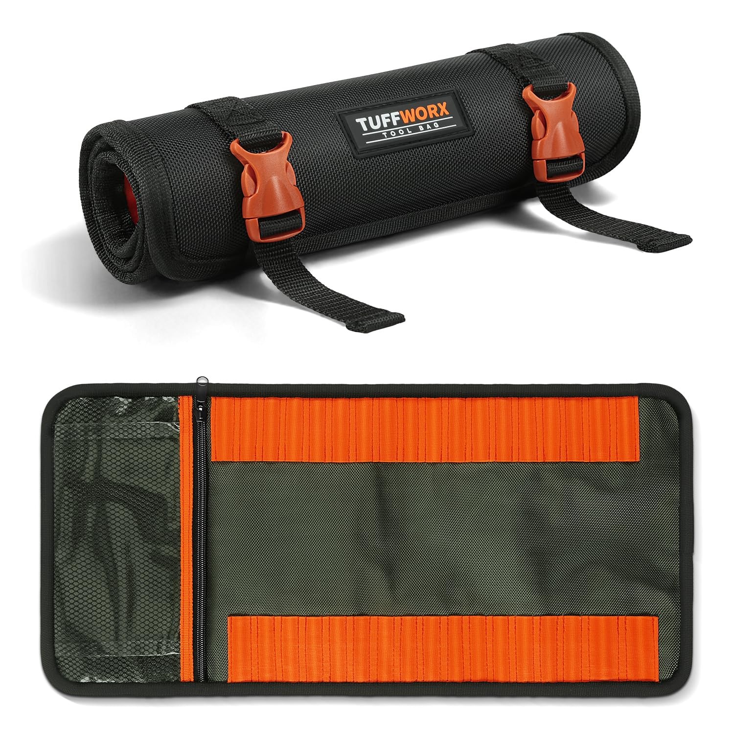 Tool Roll Bag Black Orange Buckles Portable Organizer Heavy Duty Mechanic