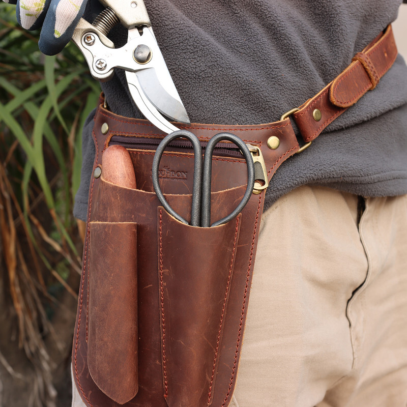 TOURBON Leather Gardening Belt Pouch Florist Organizer Waist Bag Tools Holster