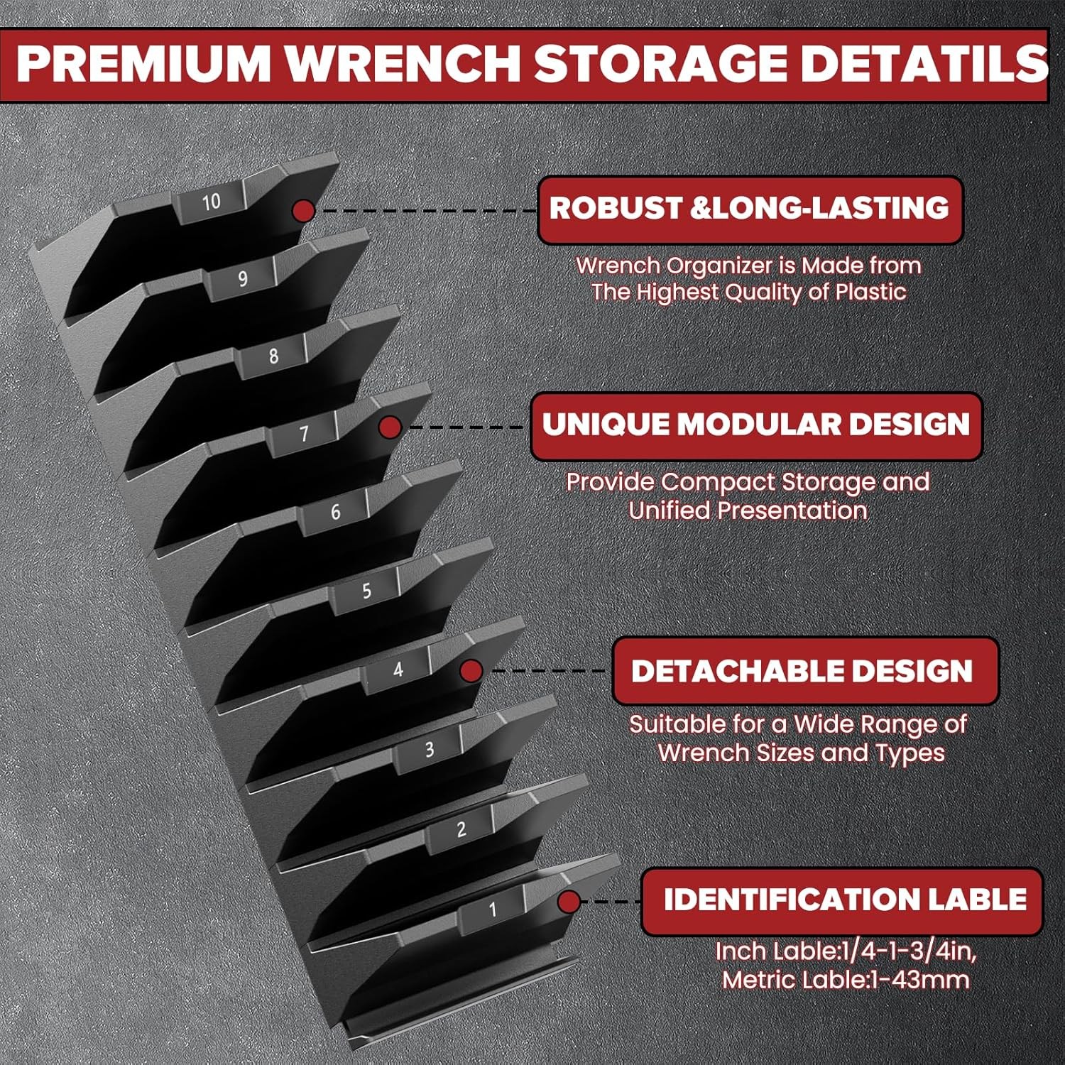 40PCS Modular Wrench Organizer Holder – Tool 40 PCS, Black