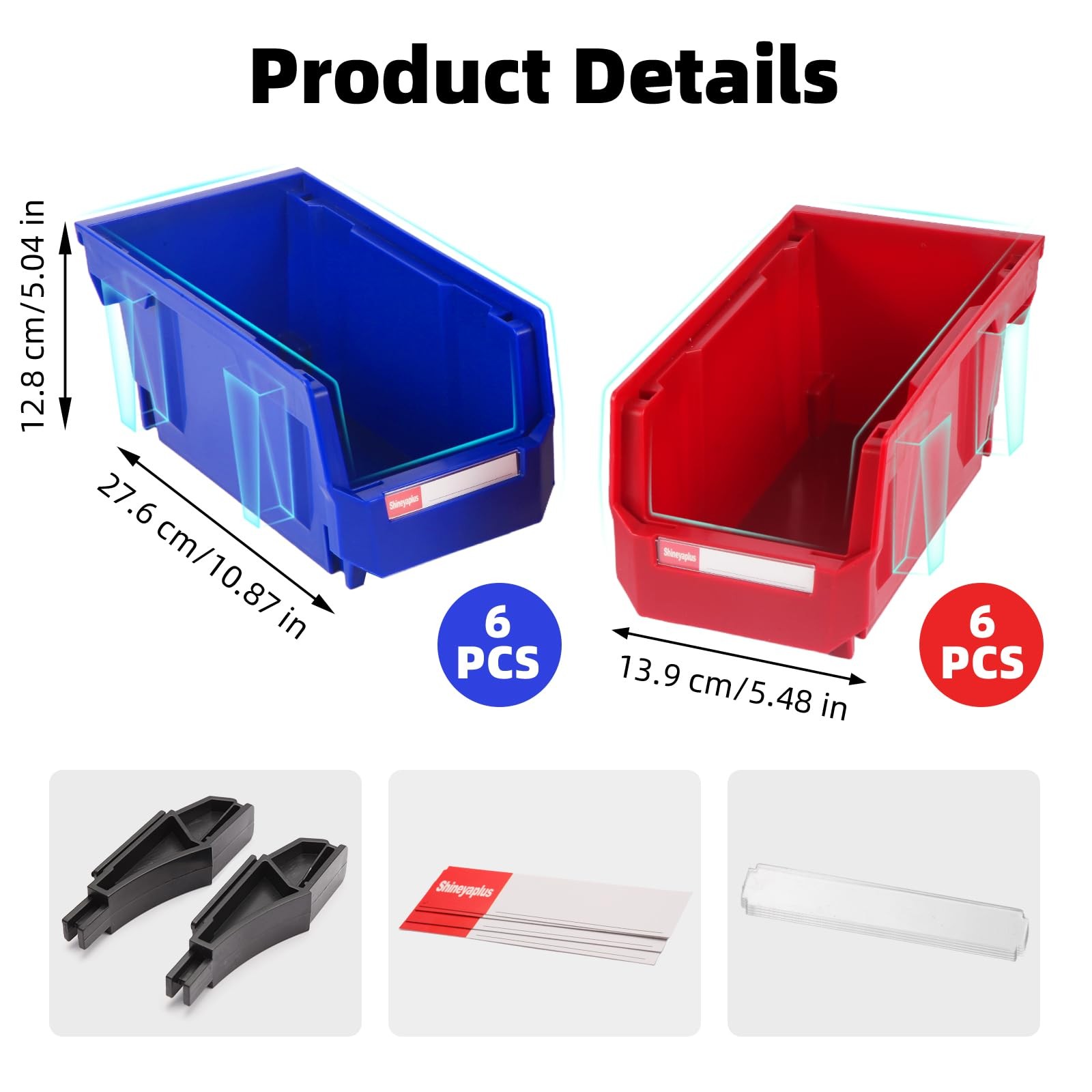 Blue Red Stackable Plastic Hanging Small Parts Storage Bins 7x5x4 12 PCS