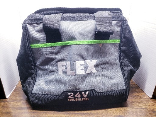 FLEX 24v Zippered Tool Bag Black Grey Green Stripe W/Charger NEW 6 slip pockets