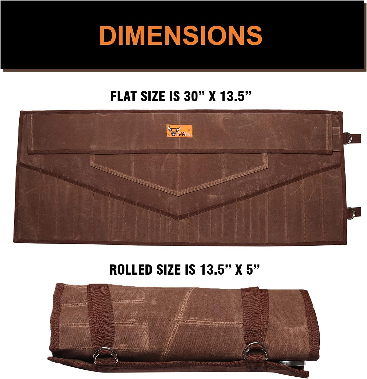 BULL TOOLS 26 Pocket Wrench Organizer Roll-Up Bag Handcrafted Waxed Canvas Tool