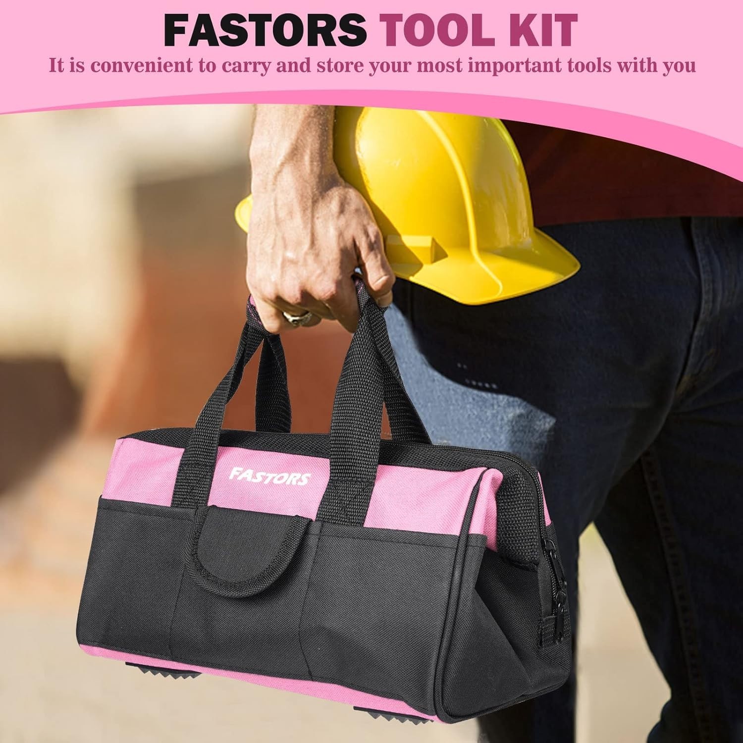 Versatile Pink Tool Bag for Women – 13″ with 10 Pockets & Easy Carrying Handles