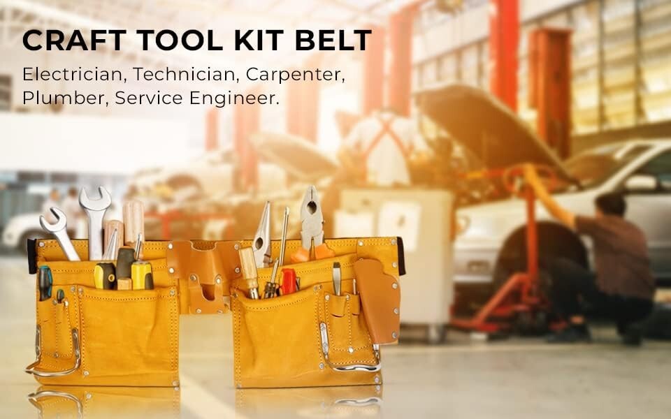 11 Pocket Leather Tool Belt w/ Quick Release Buckle Carpenter Construction Pouch