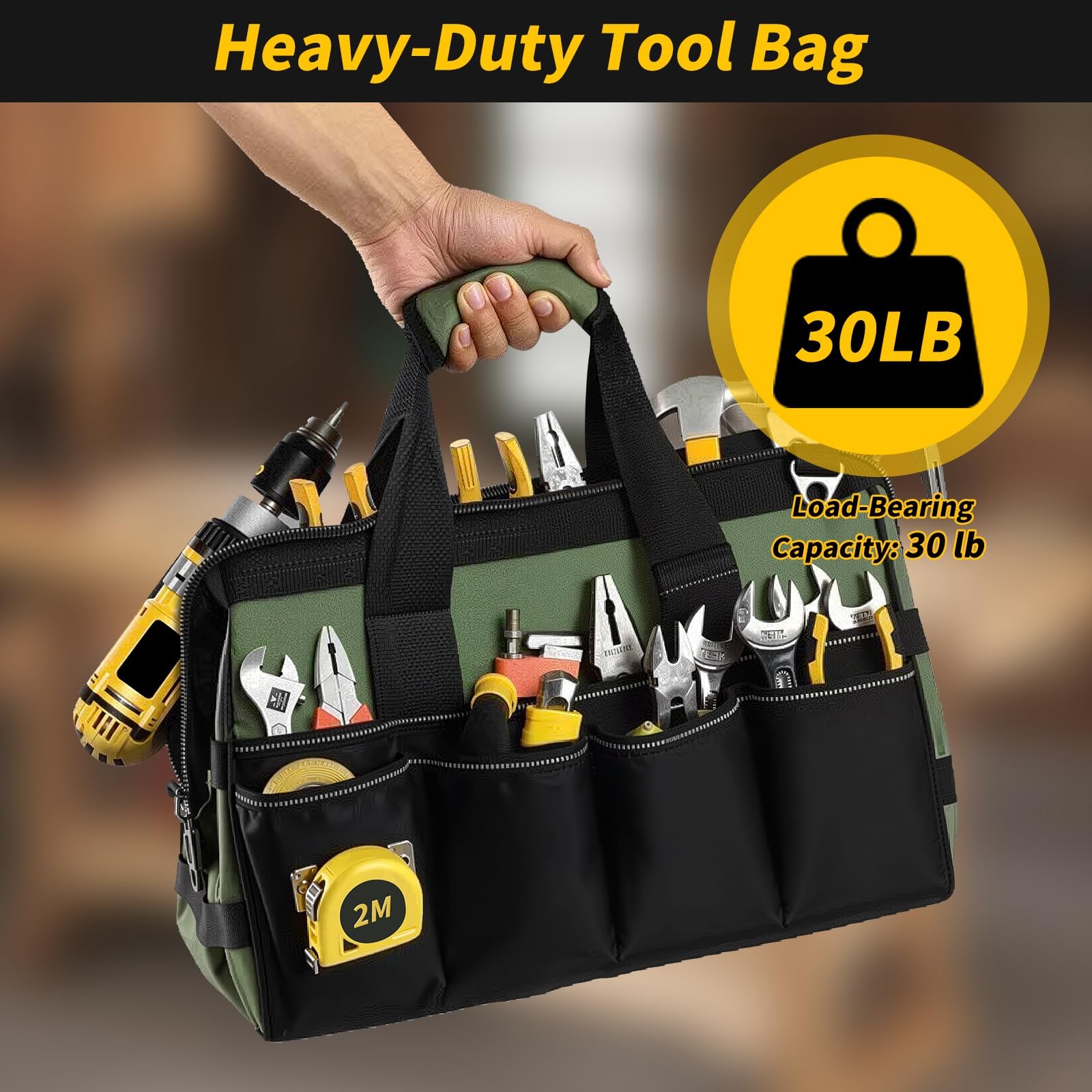 Bolsa herramientas resistente de 40 cm, organizador portátil con 25 bolsillos.
