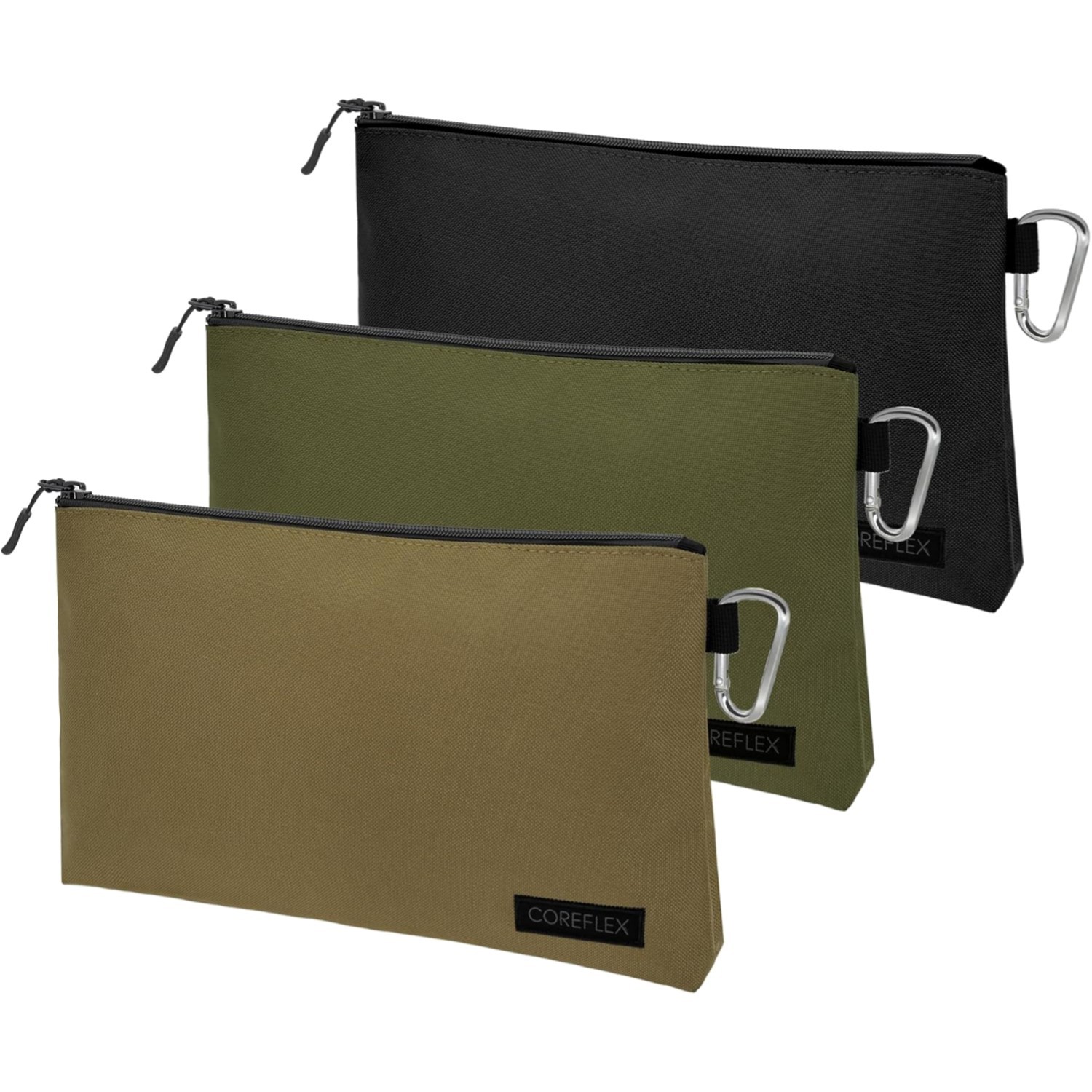 Heavy-Duty 3-Pack Tool Pouch Set with YKK Zipper, Flat Bottom Design, 12-Inch