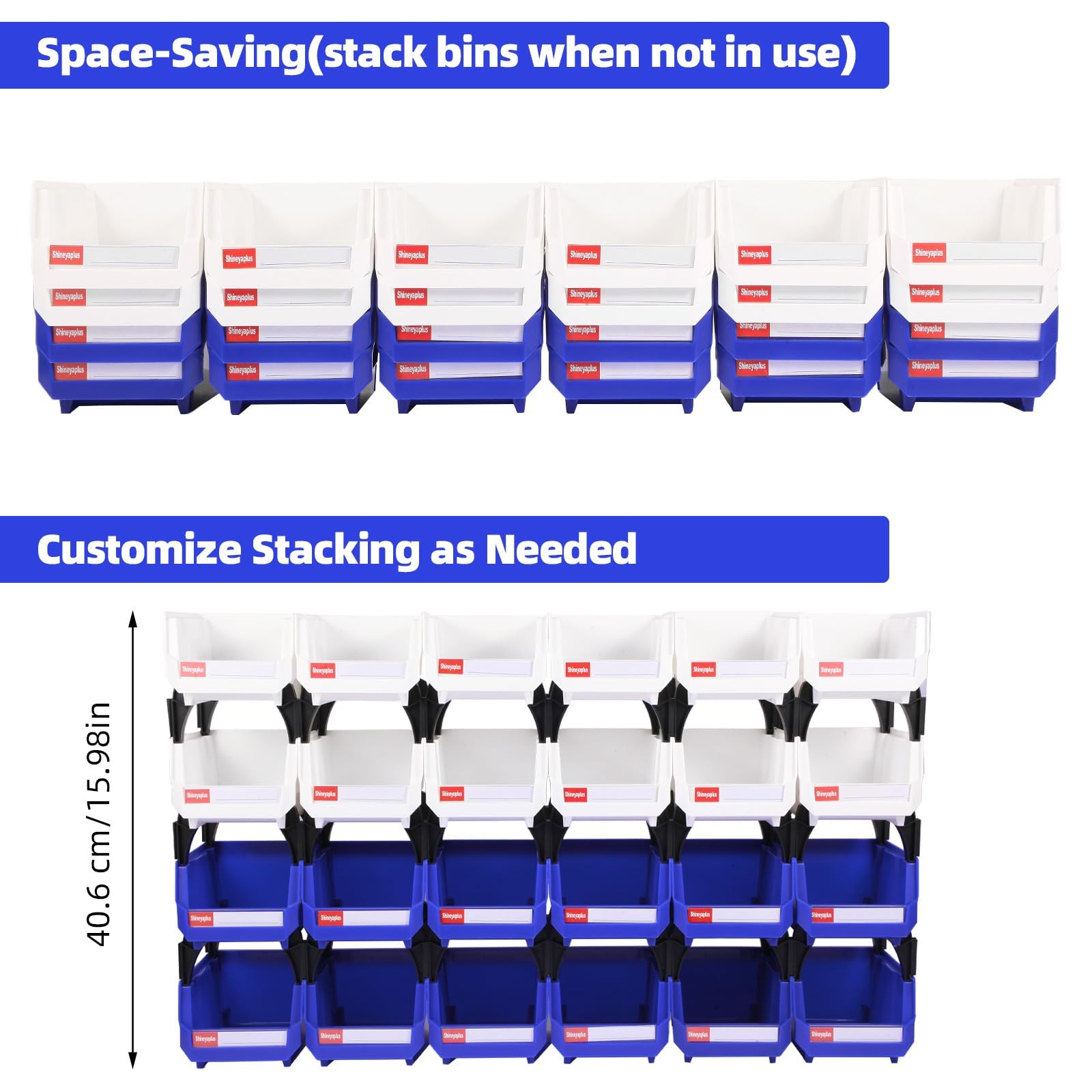 Shineyaplus Plastic Storage Bins 24 Packs, Space-Saving Stackable Parts Bins …