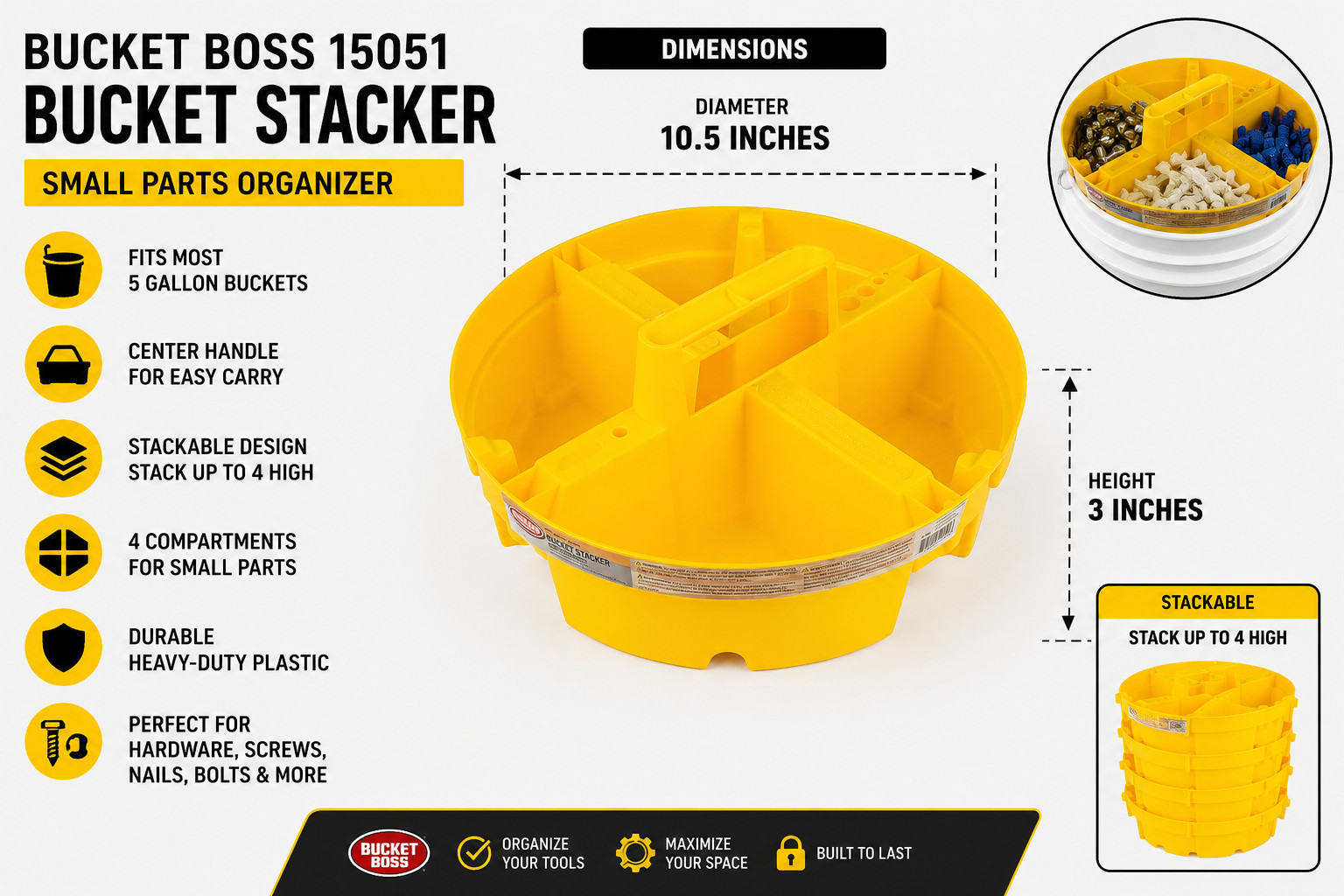 Bucket Boss 15051 Bucket Stacker Small Parts Organizer Fits 5 Gallon Bucket 2 Pa