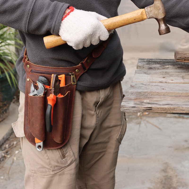 TOURBON Leather Gardening Belt Pouch Florist Organizer Waist Bag Tools Holster