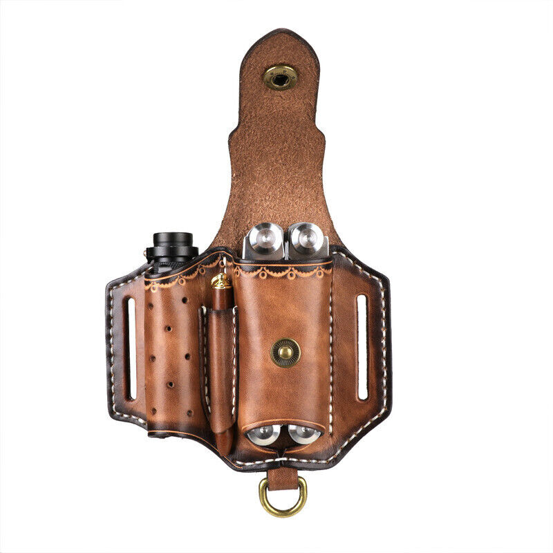 Leather Pocket Knife Sheath EDC Multitool Plier Belt Pouch Tools Holster-TOURBON