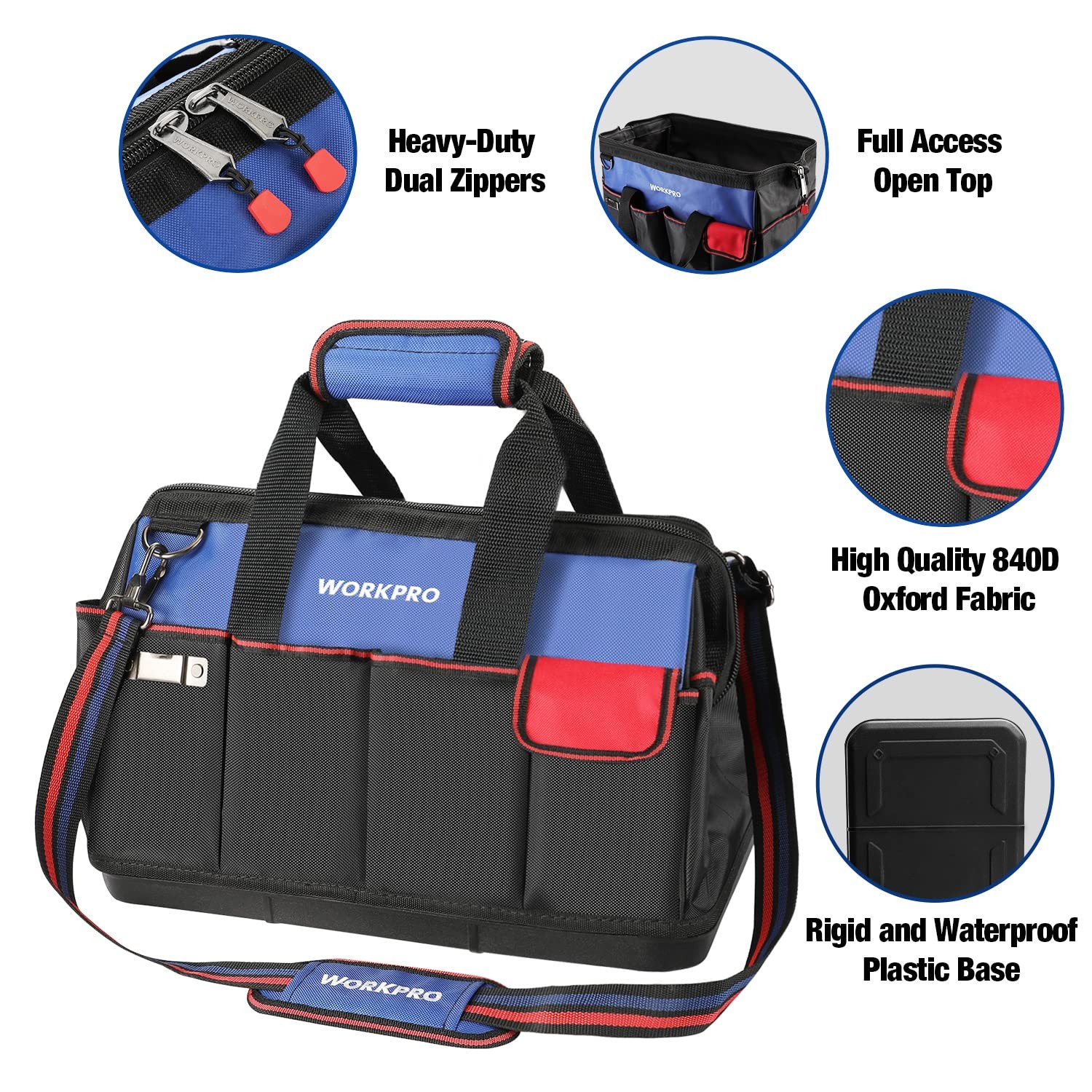 Tool Bag, 18 Inch Tool Bag with Waterproof Molded Base, Open Top Tool Organizer