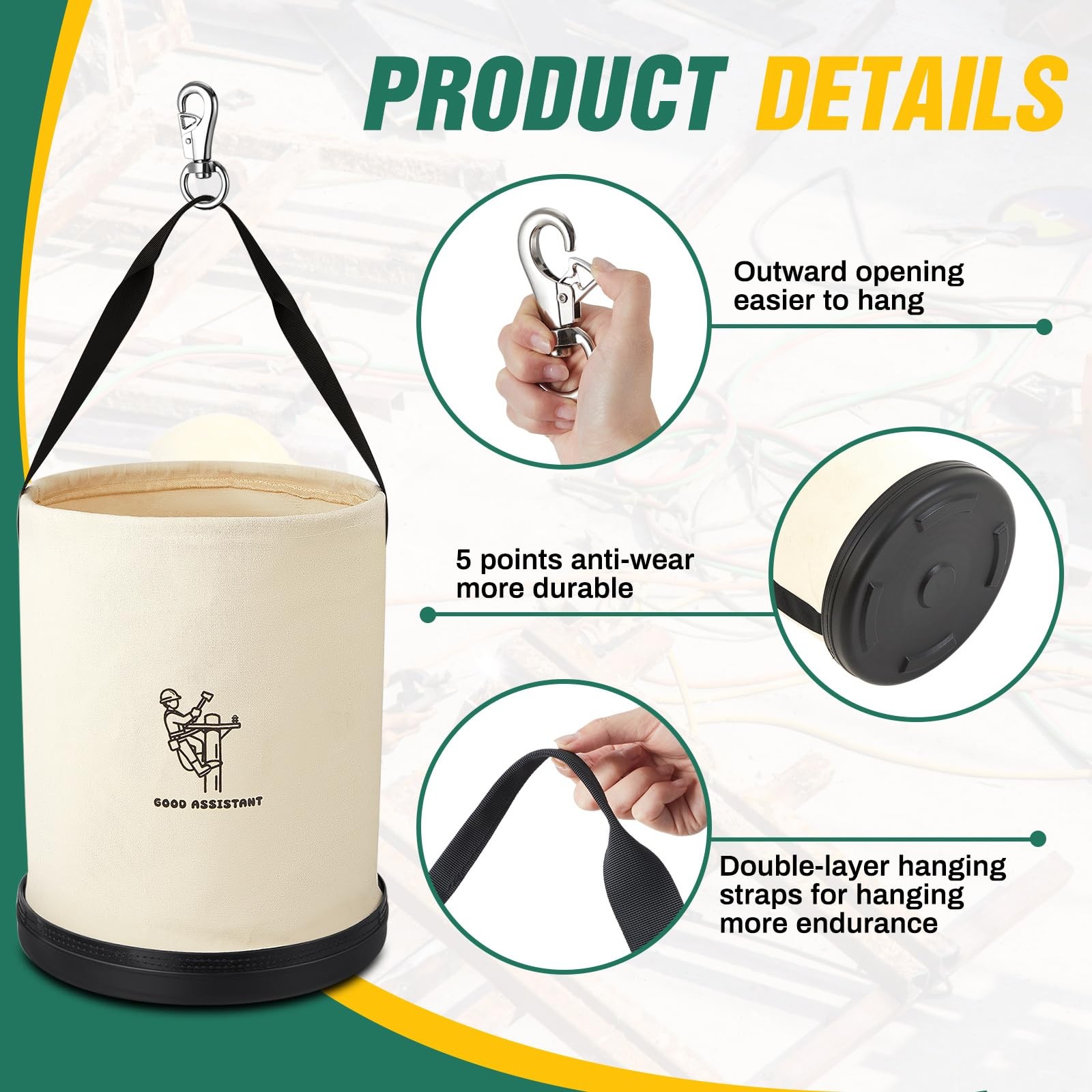 SilTriangle 2 Pack 15″ x 12″ Canvas Tool Bucket Bag, Heavy Duty 150 Lbs Load …