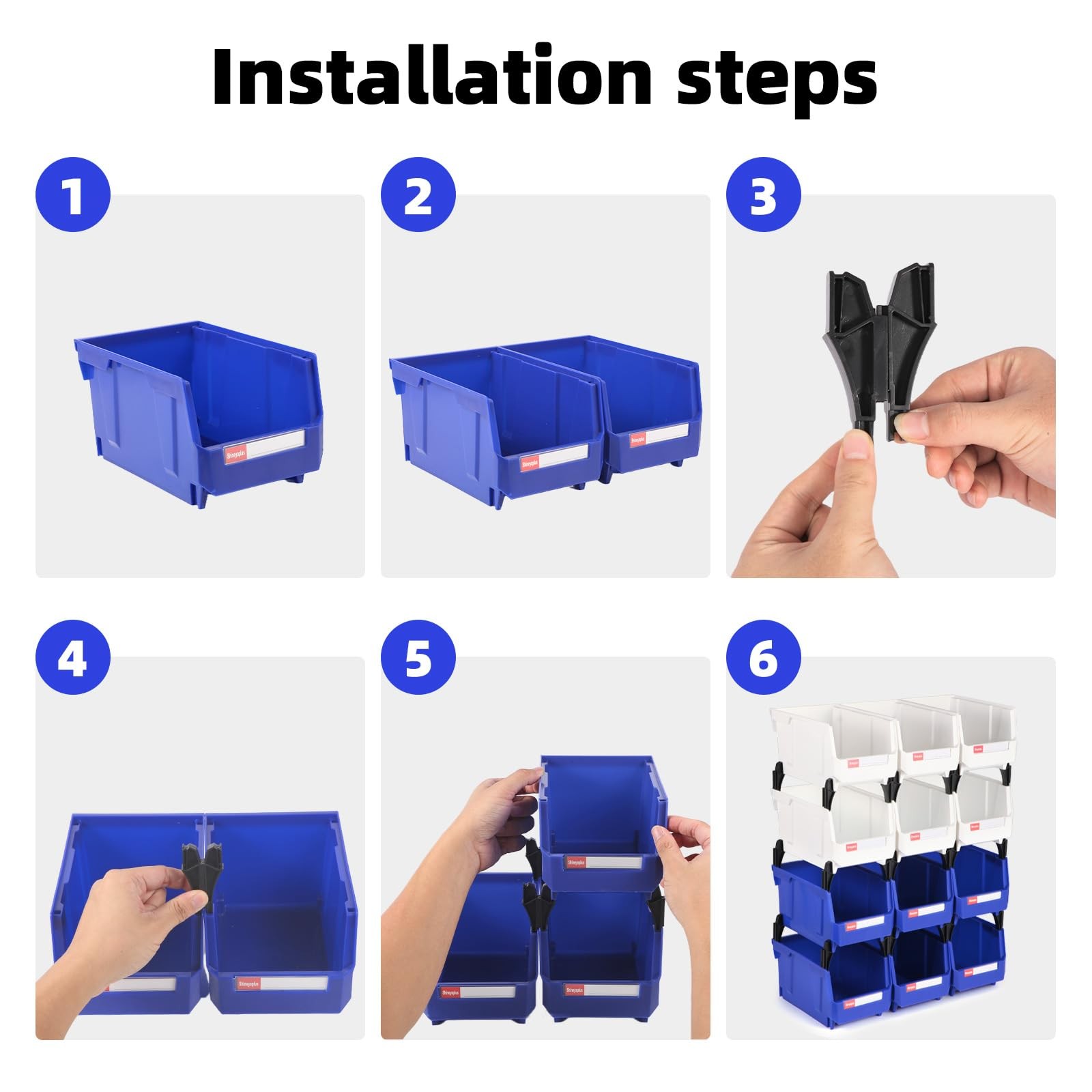 Blue Red Stackable Plastic Hanging Small Parts Storage Bins 7x5x4 12 PCS