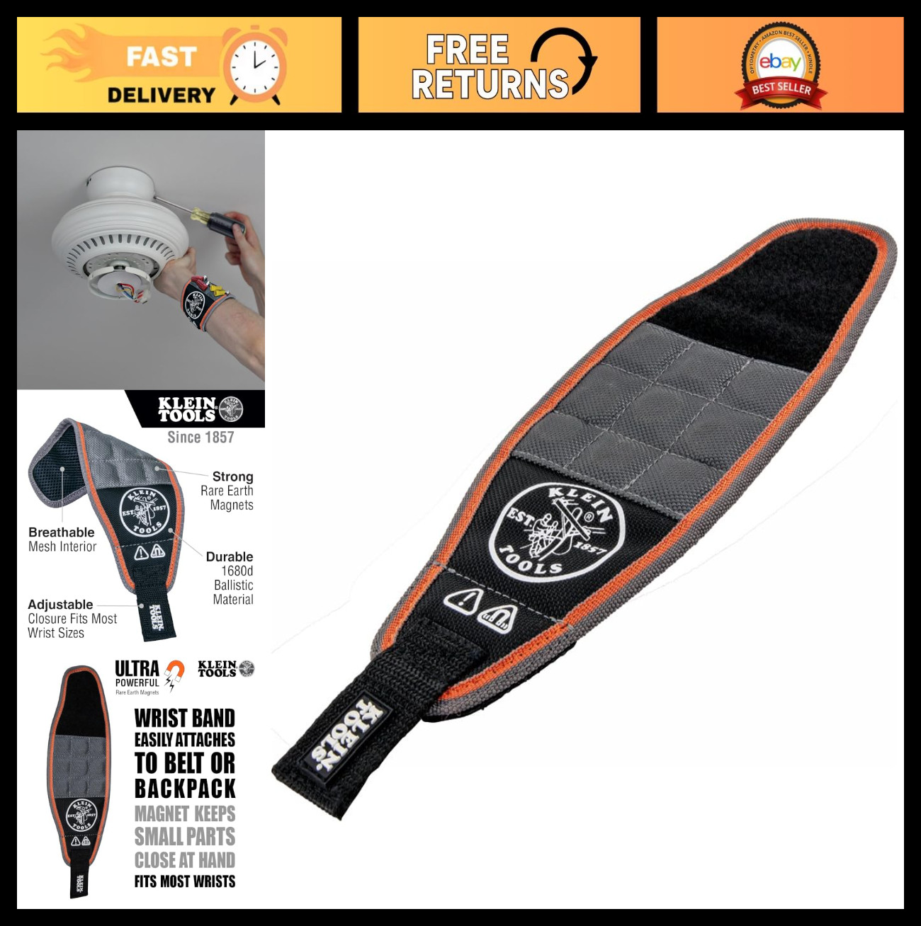 Magnetic Wristband for Tools – Holds Screws, Nails, Drill Bits & Connectors, Bre