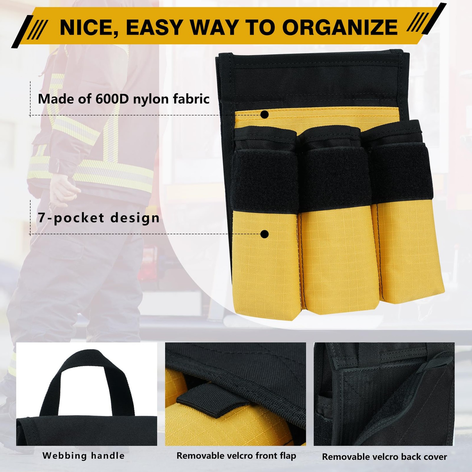 7-Pocket Firefighter Tool Pouch with Carry Handle and Flap, Fits in Bunker Ge…
