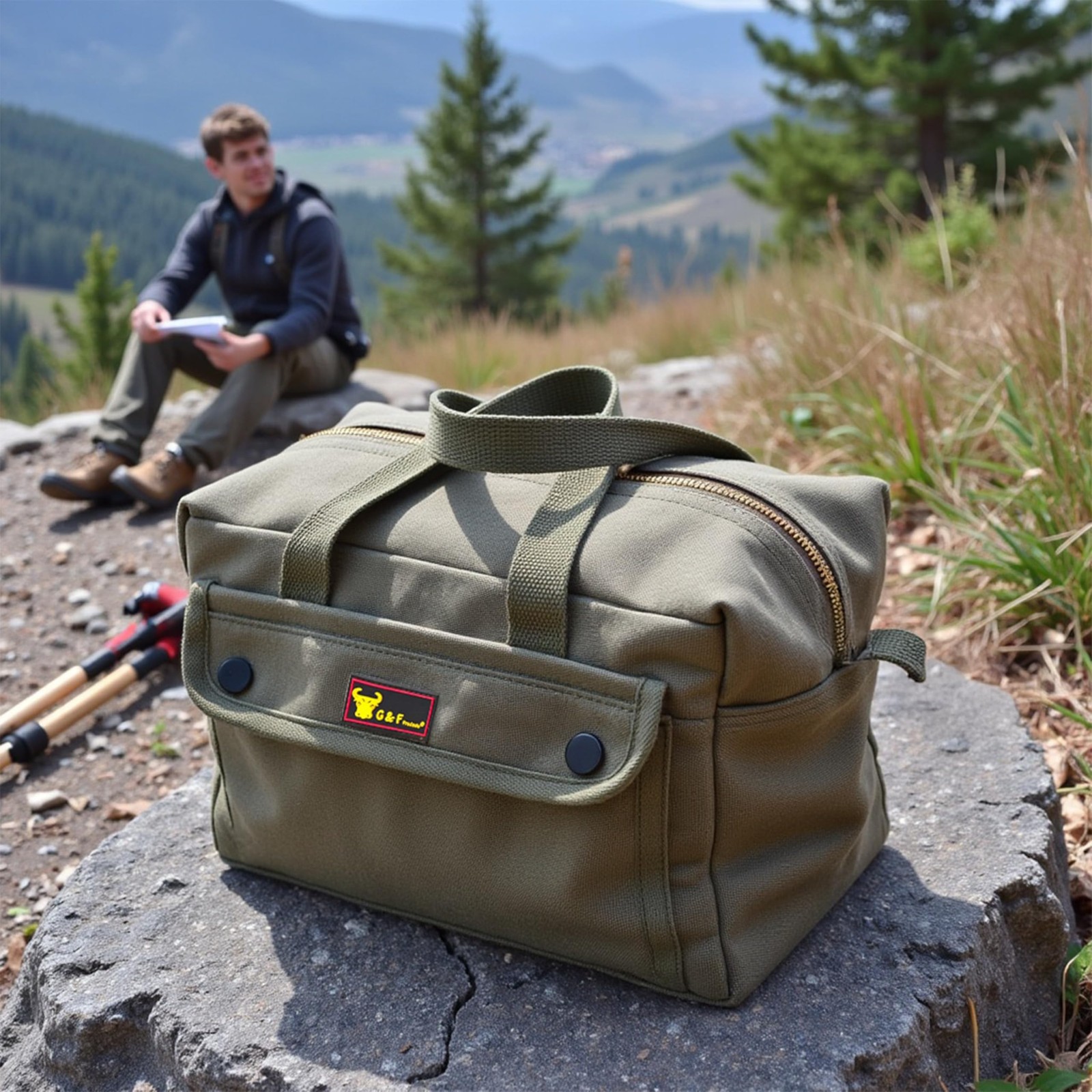 Waxed Canvas Military Duffle Bag, Water-Resistant, Adjustable Strap, Double Z…