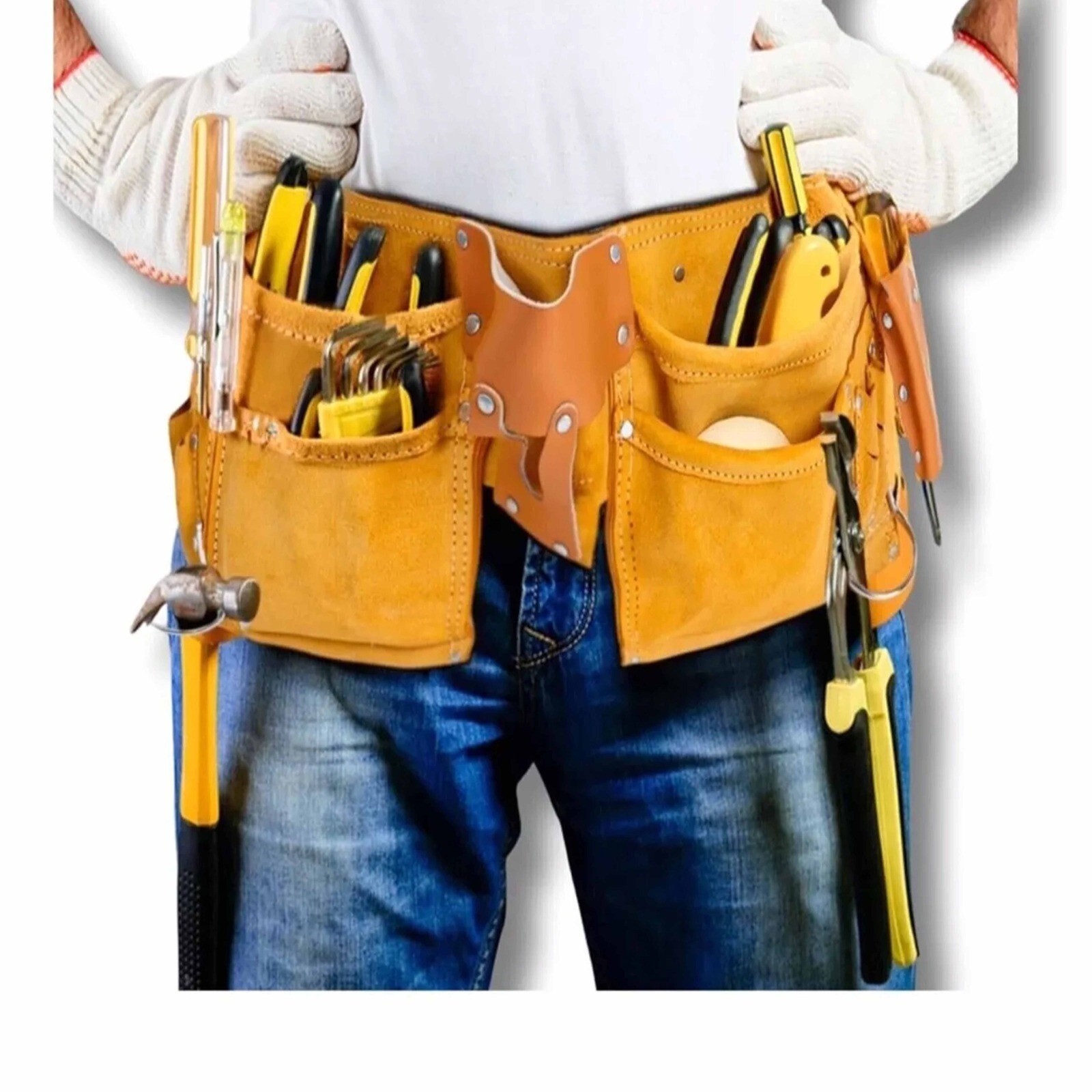 Leather Tool Belt 11 Pockets with Quick Release Buckle Carpenter Construction