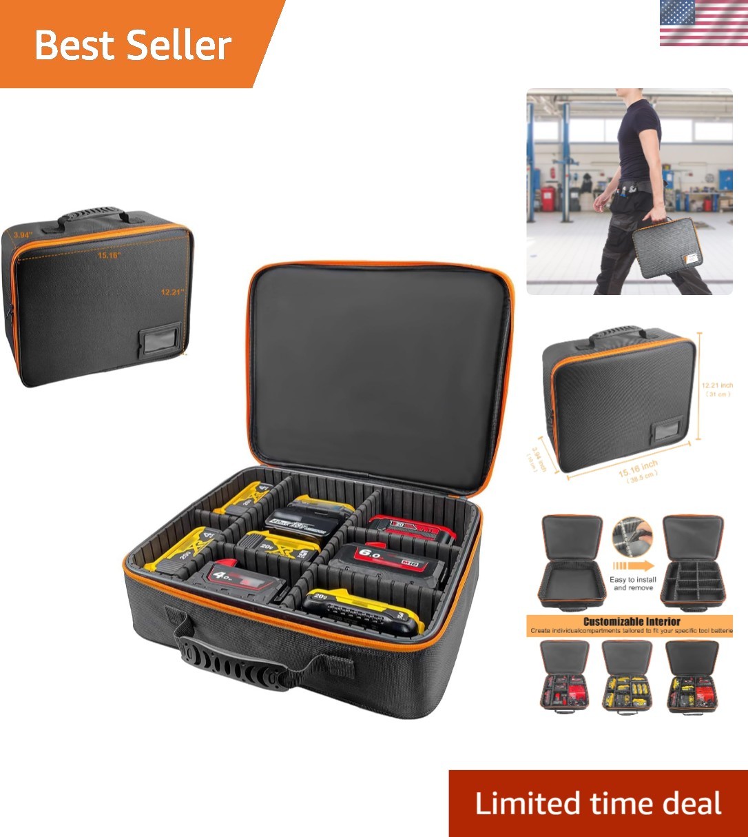 XL Heavy-Duty Tool Battery Storage Bag for Dewalt, Milwaukee, Makita Batteries