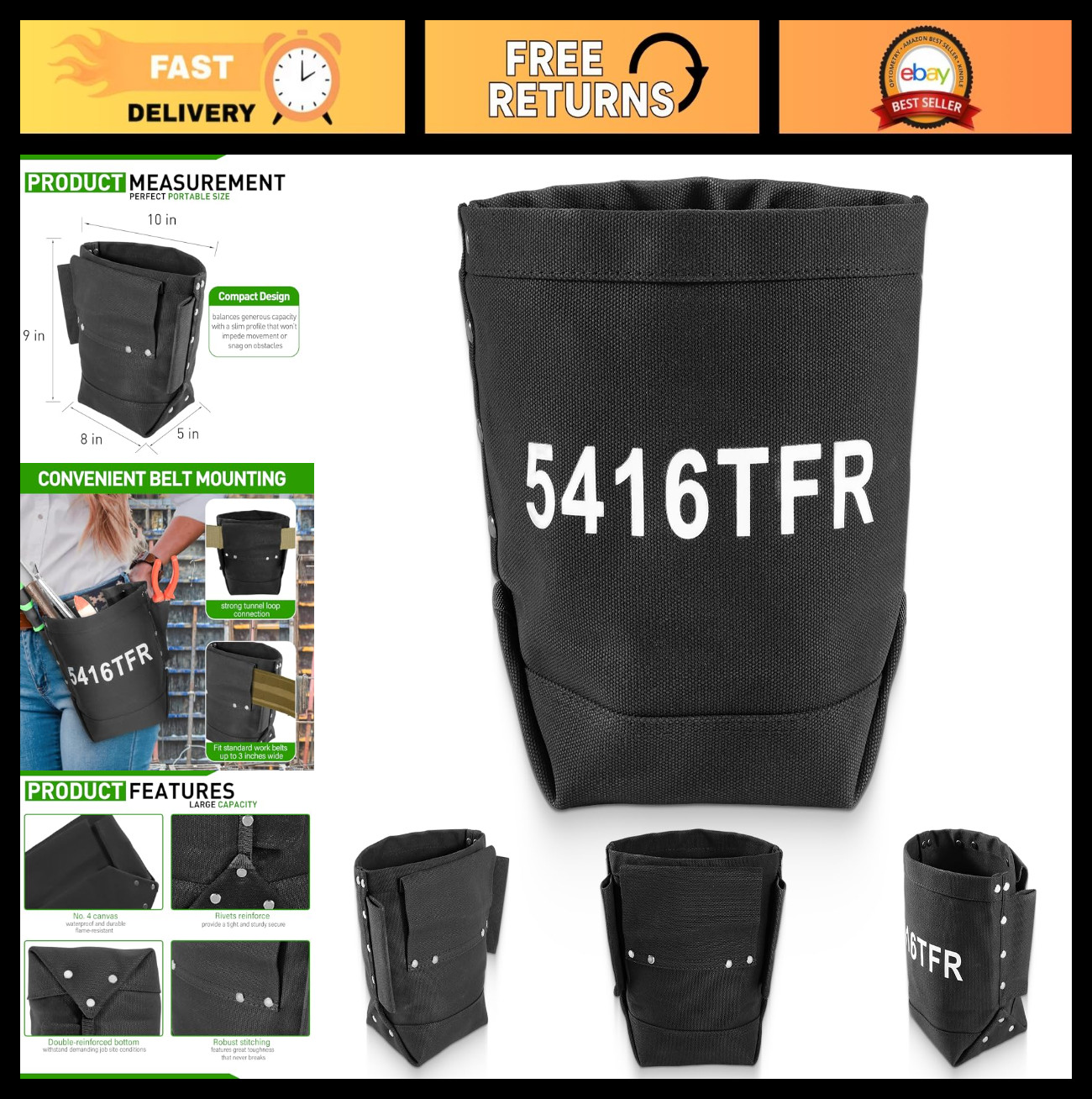 “Flame Resistant Tool Bag 5x10x9in – Durable Canvas Pouch with Reinforced Bottom