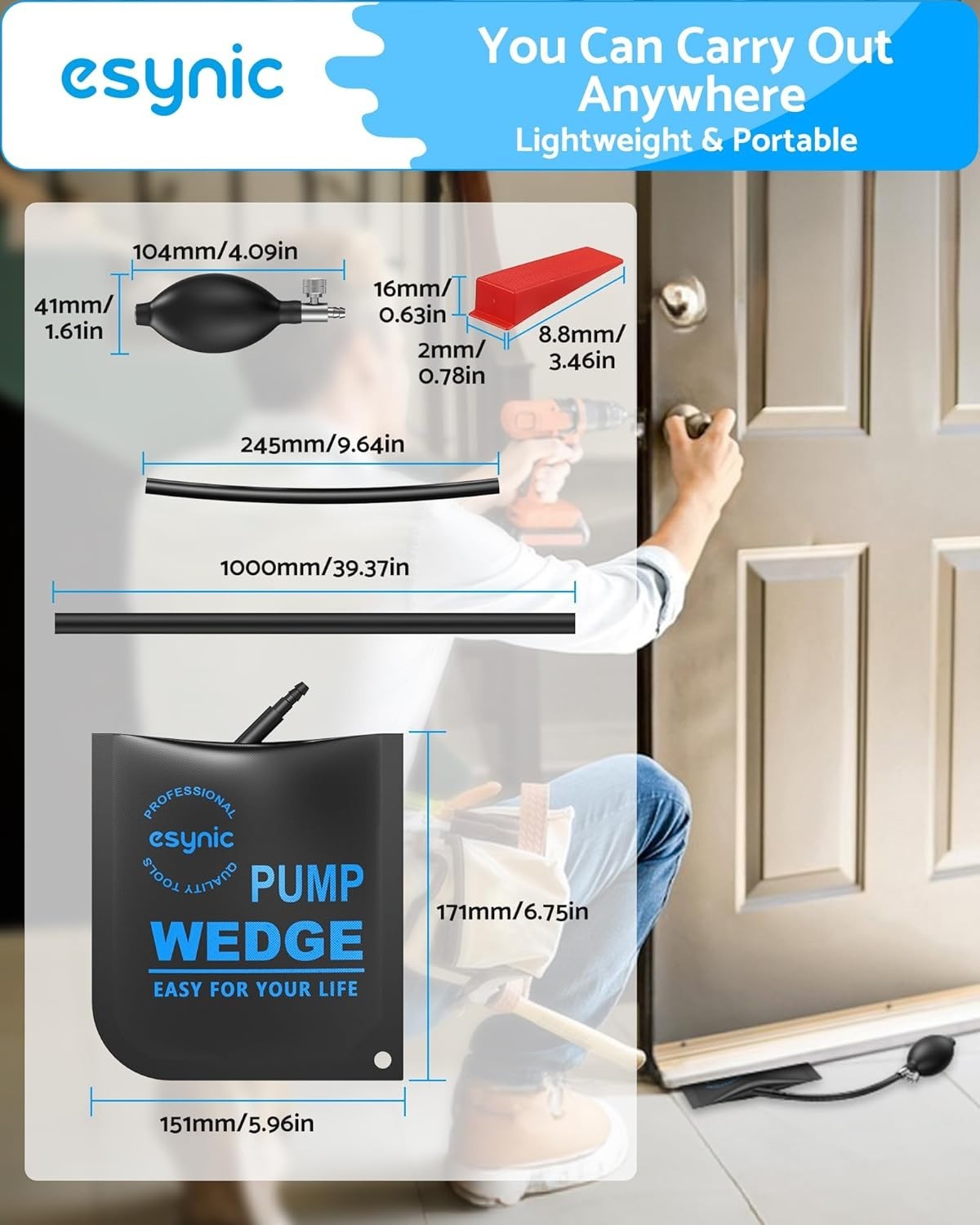 Heavy-Duty Air Wedge Bag Kit 2pc 300lbs w Quick-Release Valve & 4 Plastic Wedges