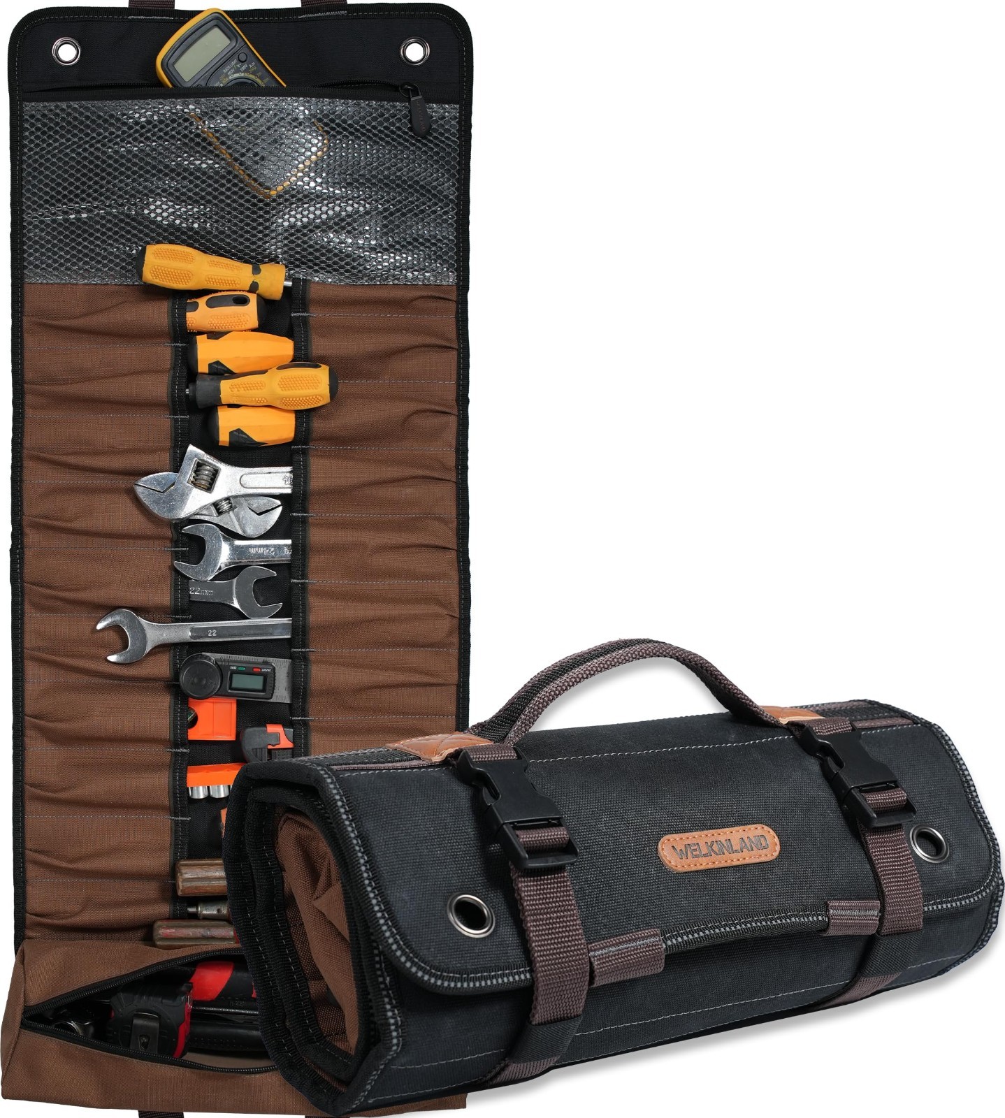 23-Pocket Heavy-Duty Canvas Tool Roll Bag, Waterproof Tool Wrap Organizer, Easy-