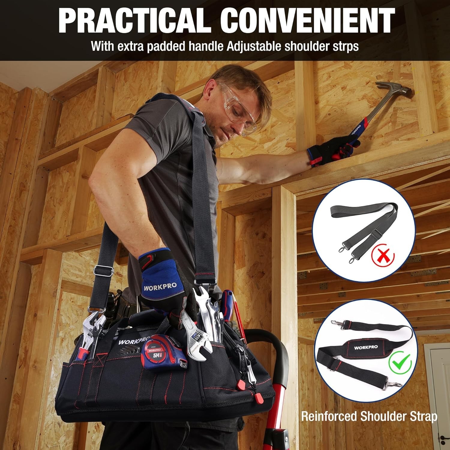16-Inch Waterproof Tool Storage Bag with Pockets Rubber Base Black