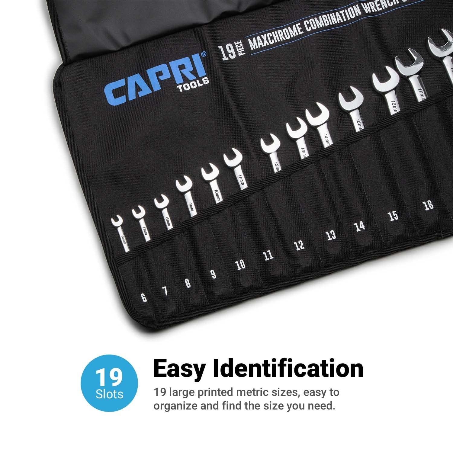 Capri Tools Wrench Roll Up Pouch, Metric, 19 Pockets