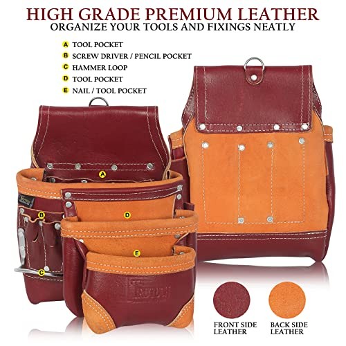 Grain Leather Tool Belt | Tool Rig Set | Tool Pouch | Drywall | Maroon