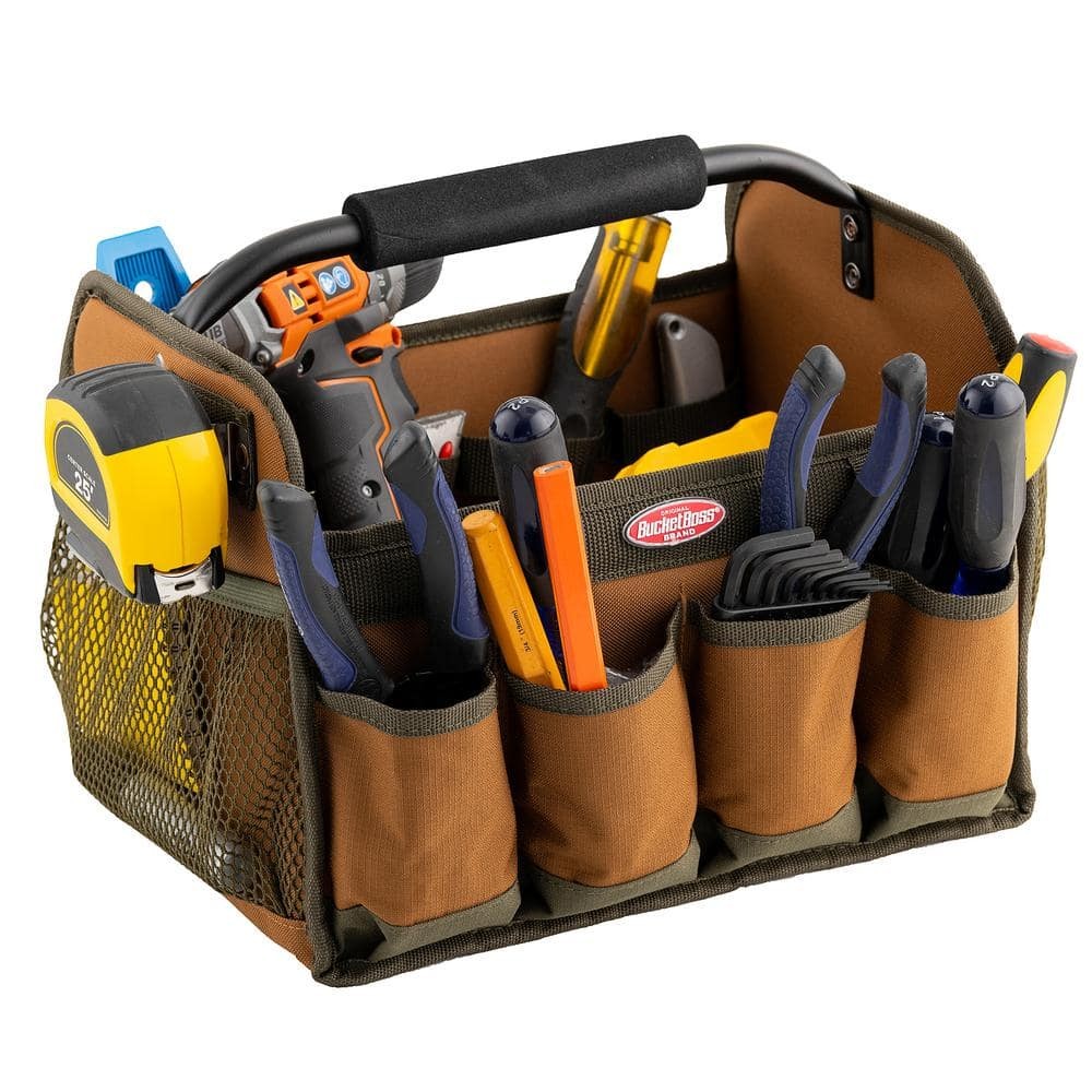 12 In. Open Top Tool Tote Bag All-Purpose with 8 Pockets and 12 interior Loops