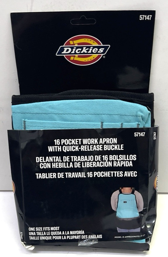 Womens Canvas Bib Apron 16 Pocket with Quick Release Buckle Teal Dickies 57147