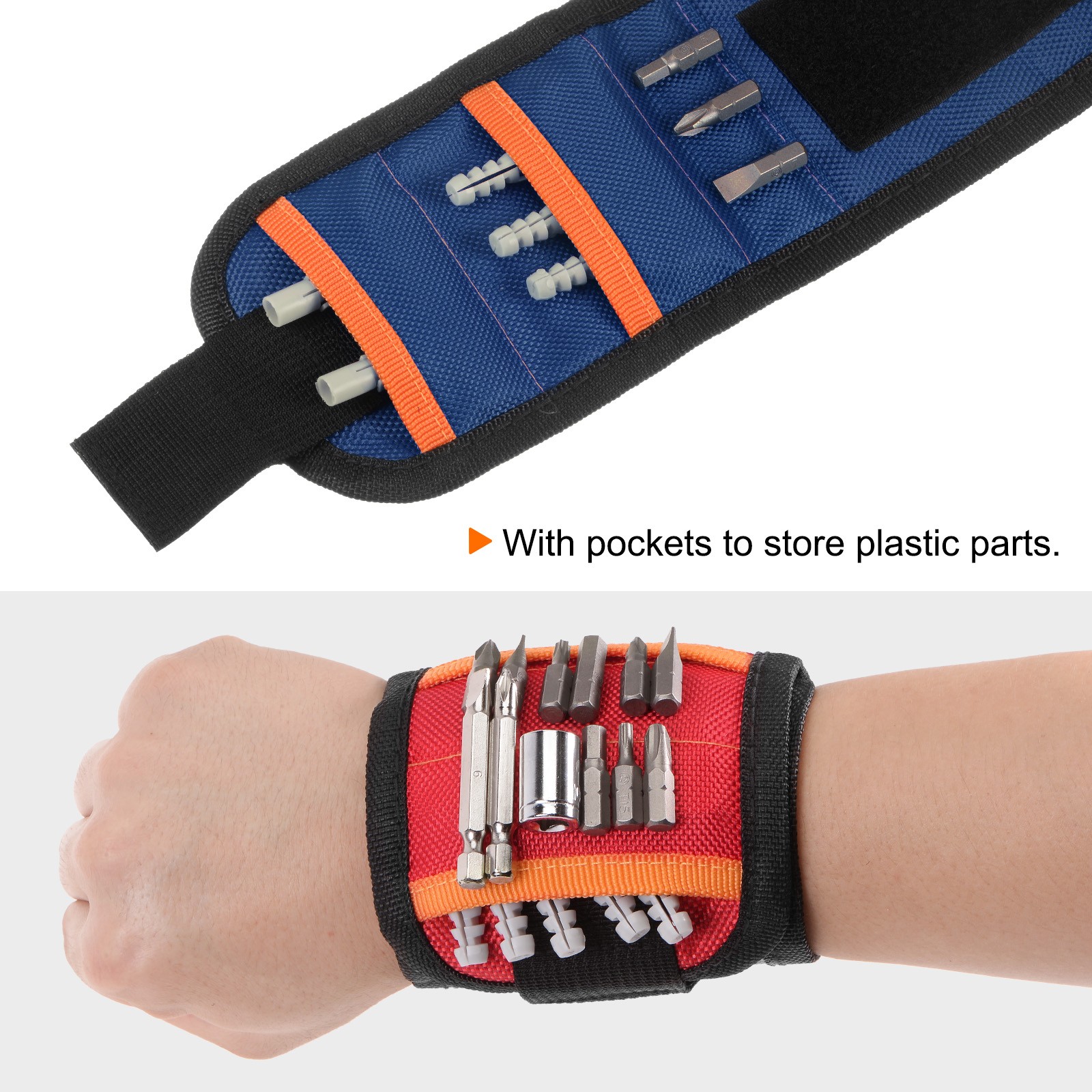Magnetic Wristband for Screws 12 Magnets Nylon Wrist Band with Pockets Dark Blue