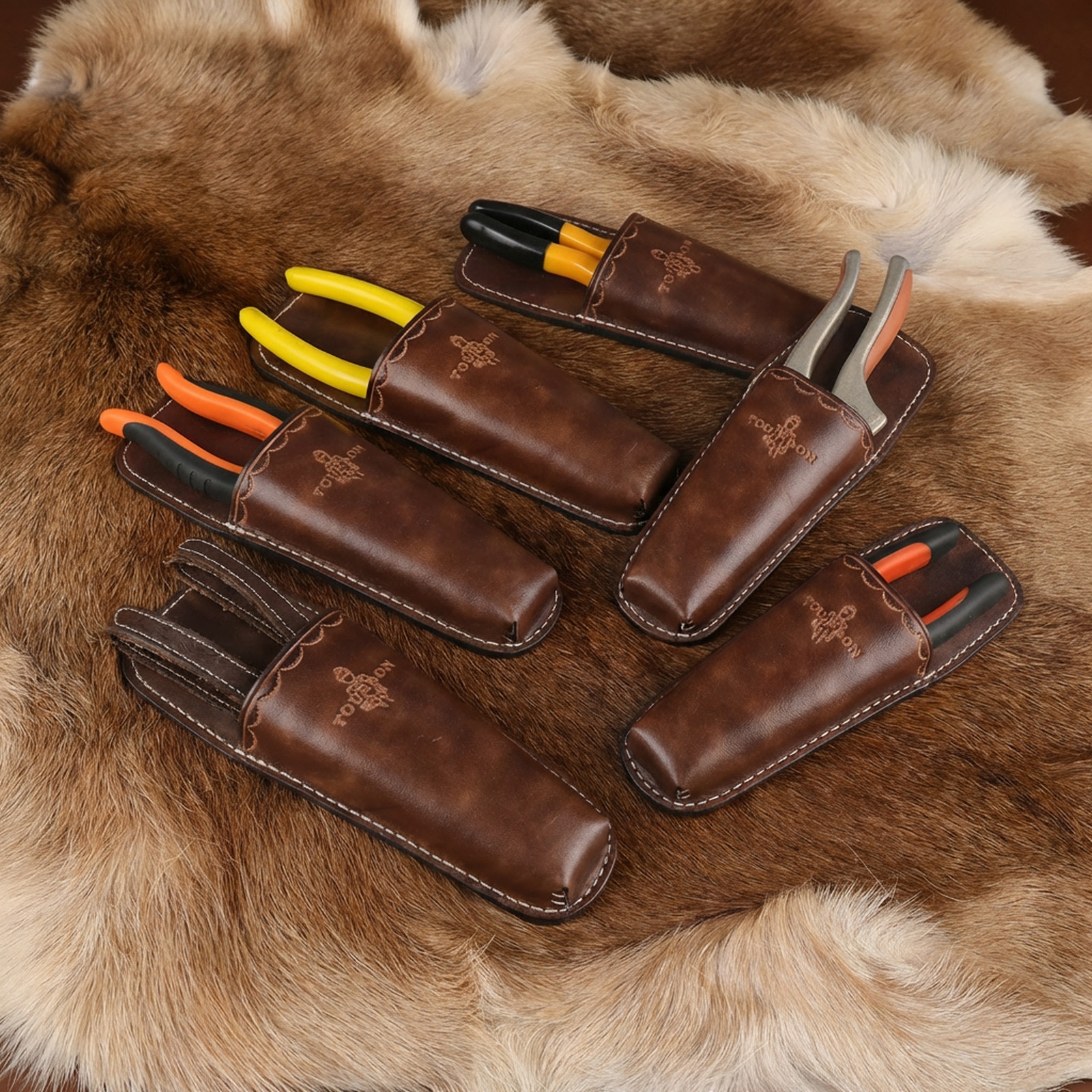TOURBON Leather Plier Sheath Garden Tool Holder Shears Pruner Pouch Clip on Belt