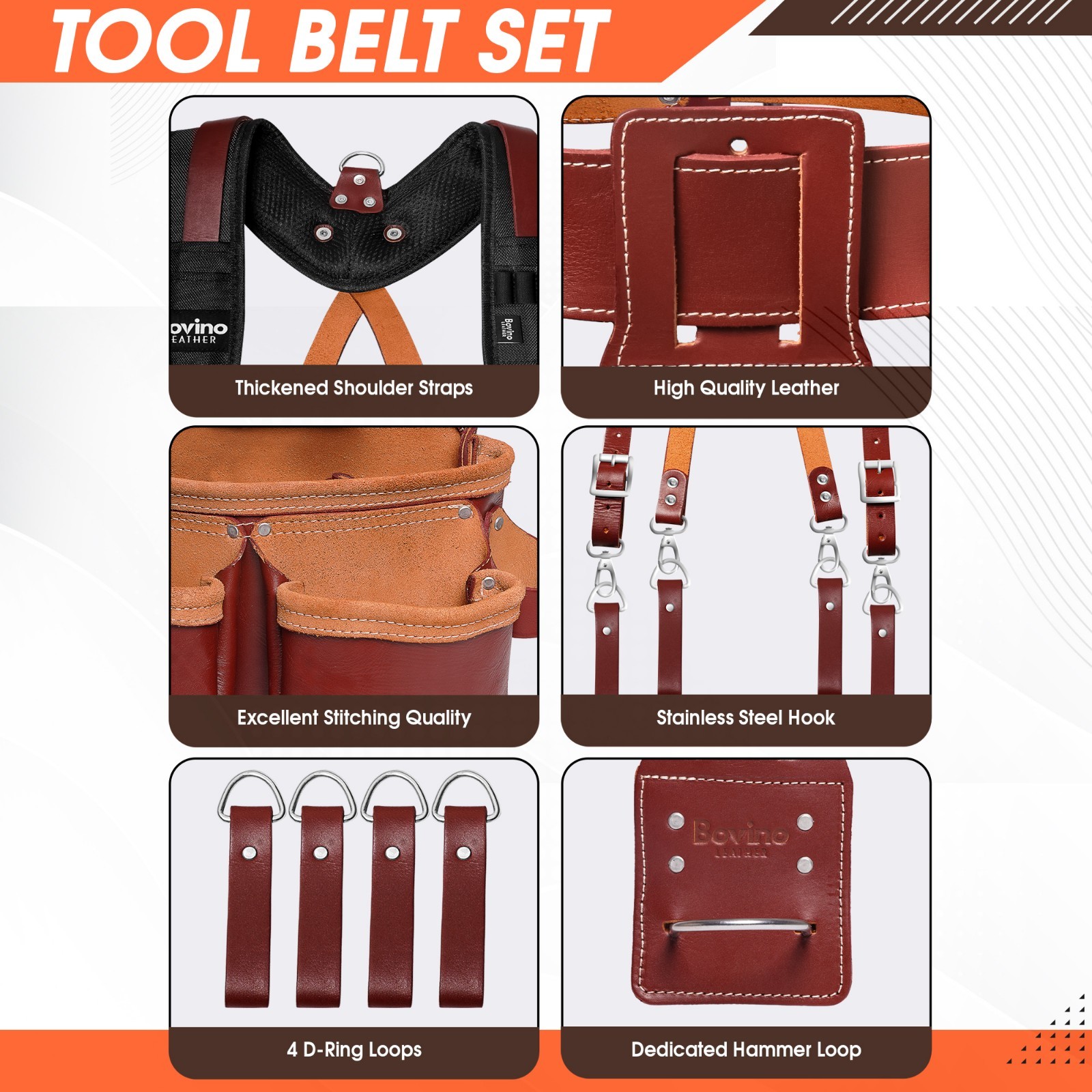 Leather Tool Belt with Suspenders, 20 Pocket Framing Rig for Framer & Carpenters