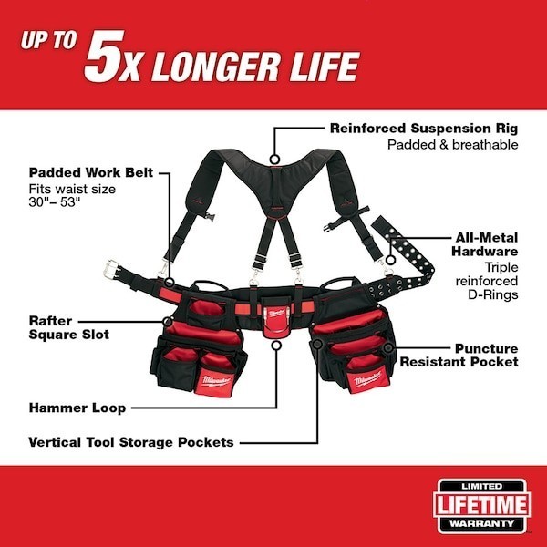 Milwaukee 48-22-8120 Contractor Work Belt w/ Suspension Rig 24 Pocket Tool Belt