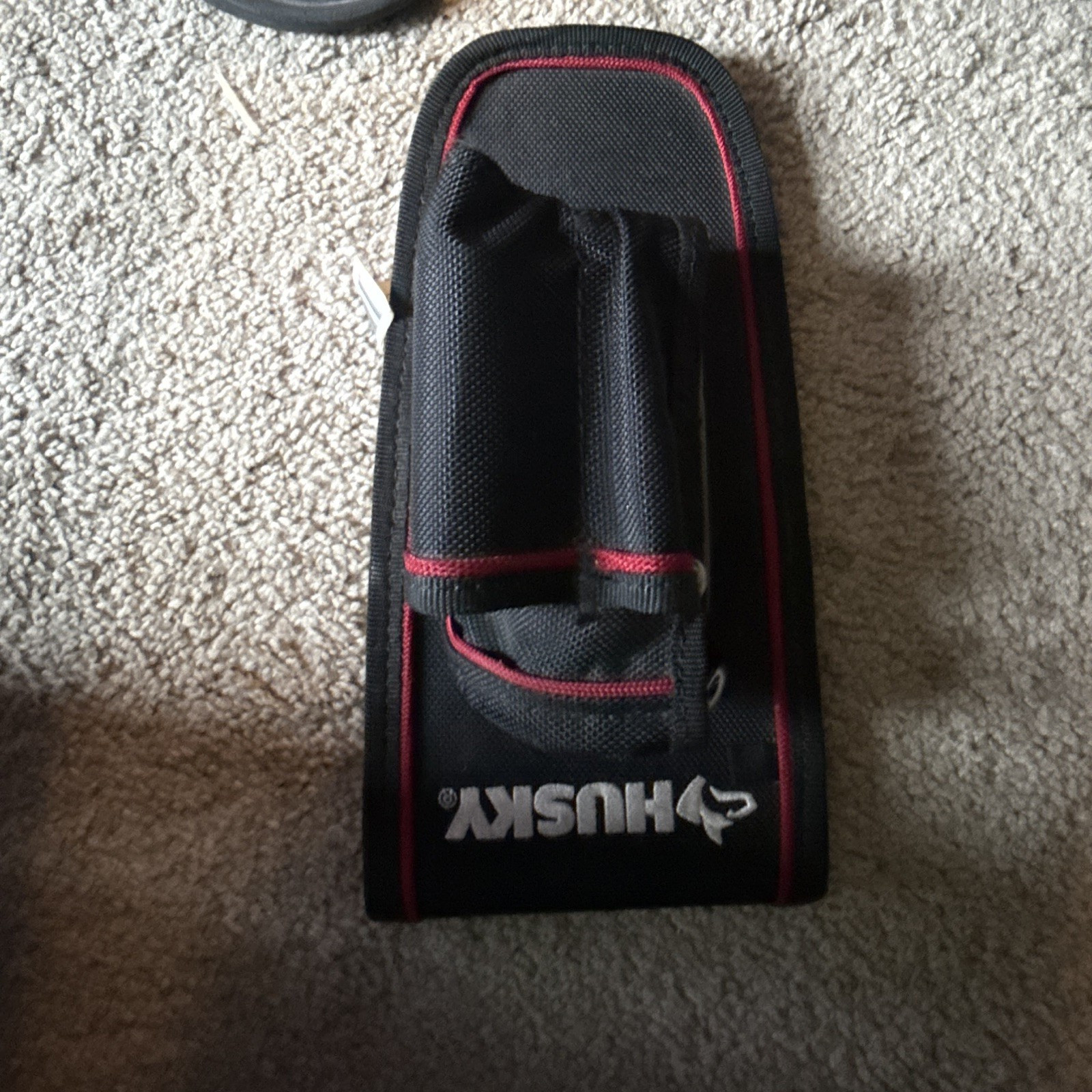 Husky Black/Red Nylon Tool Belt Utility Pouch with Multiple Pockets