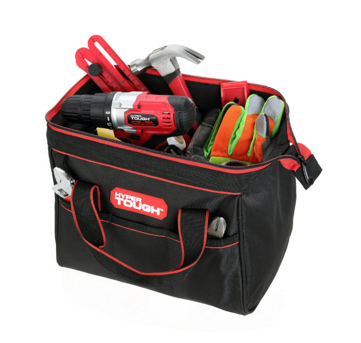2 PACK Hyper Tough 12-inch Polyester Tool Bag, with Full-Length Zipper