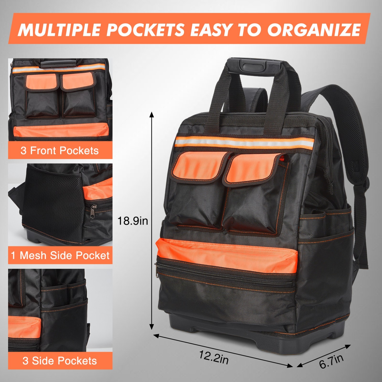 Tool Storage Bag Organizer Tool Backpack with 12 Pockets 1680D Oxford Fabric