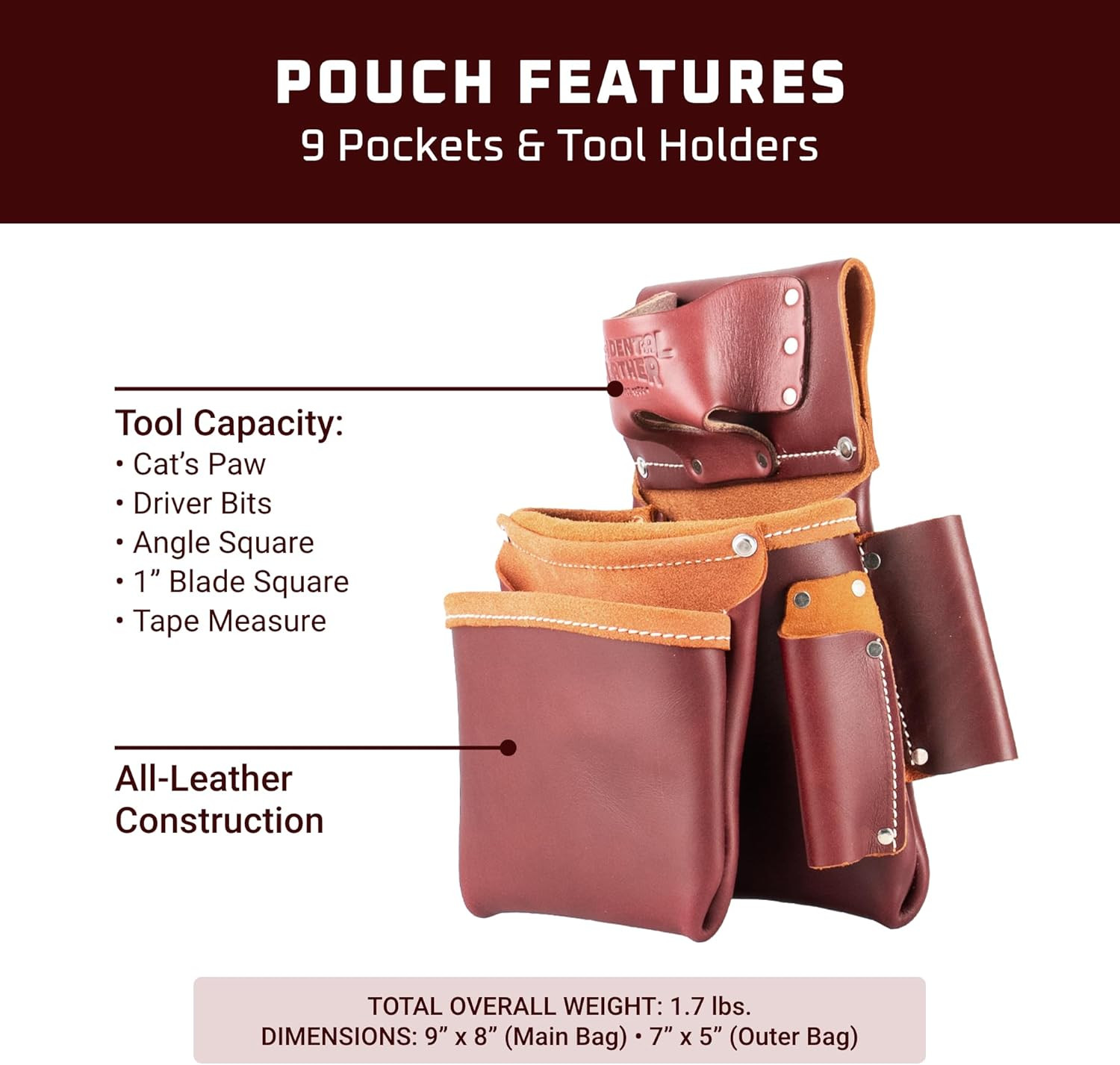 2 Pouch Pro Fastener Bag – 9 Pockets & Tool Holders – Made in USA