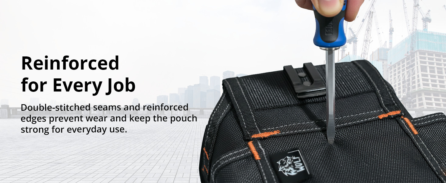 Wolf 13-Pocket Tool Pouch, Heavy-Duty Ballistic Nylon, Clip & Belt Loop, Black