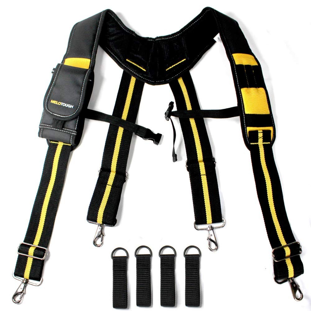 MELOTOUGH Padded Suspenders/Tool Belt Suspenders with phone holder Tape Holder P