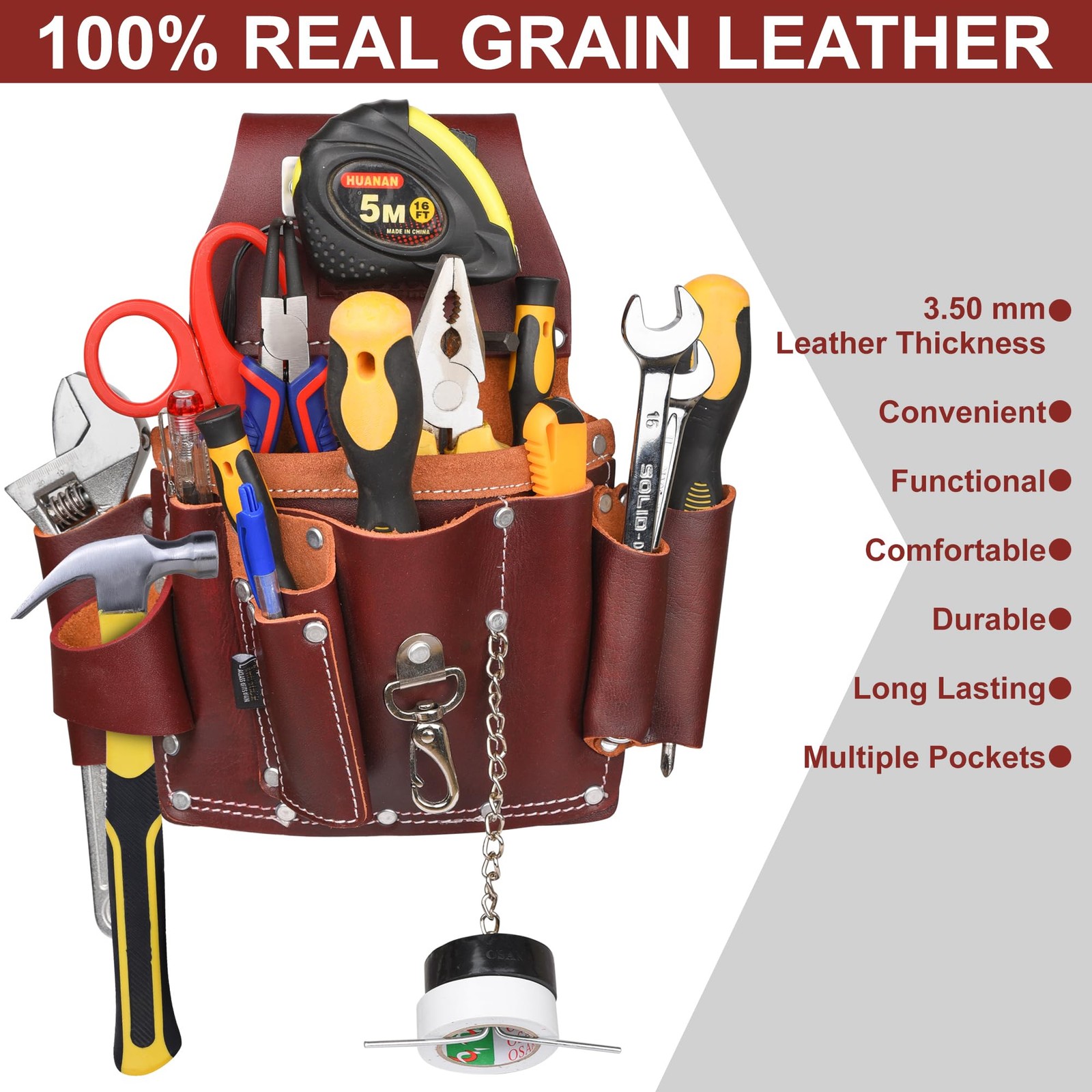 TRUTUCH Grain Leather Electrician Tool Pouch | Carpenter Large, Brown
