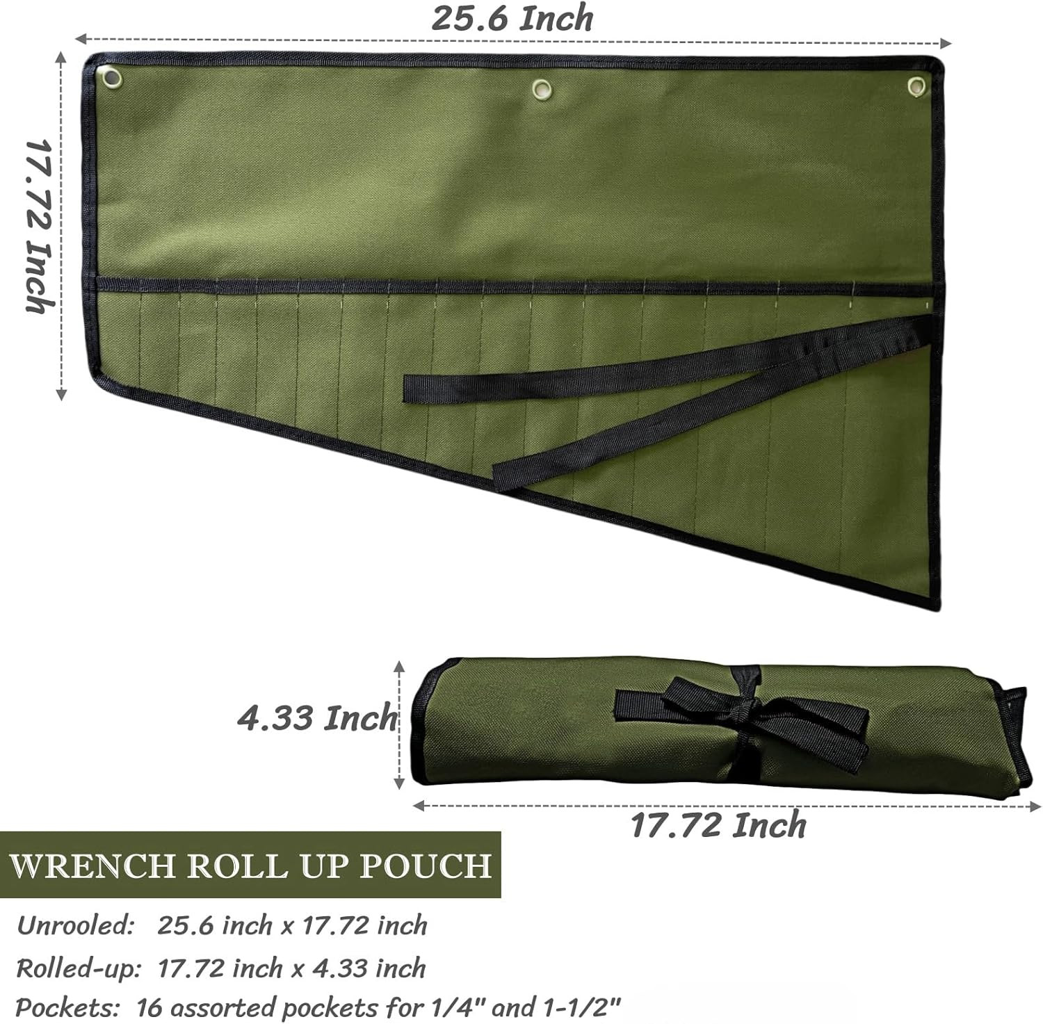 16 Pockets Wrench Roll up Pouch, Wrench Roll Organizer and Tool Storage, Rolled