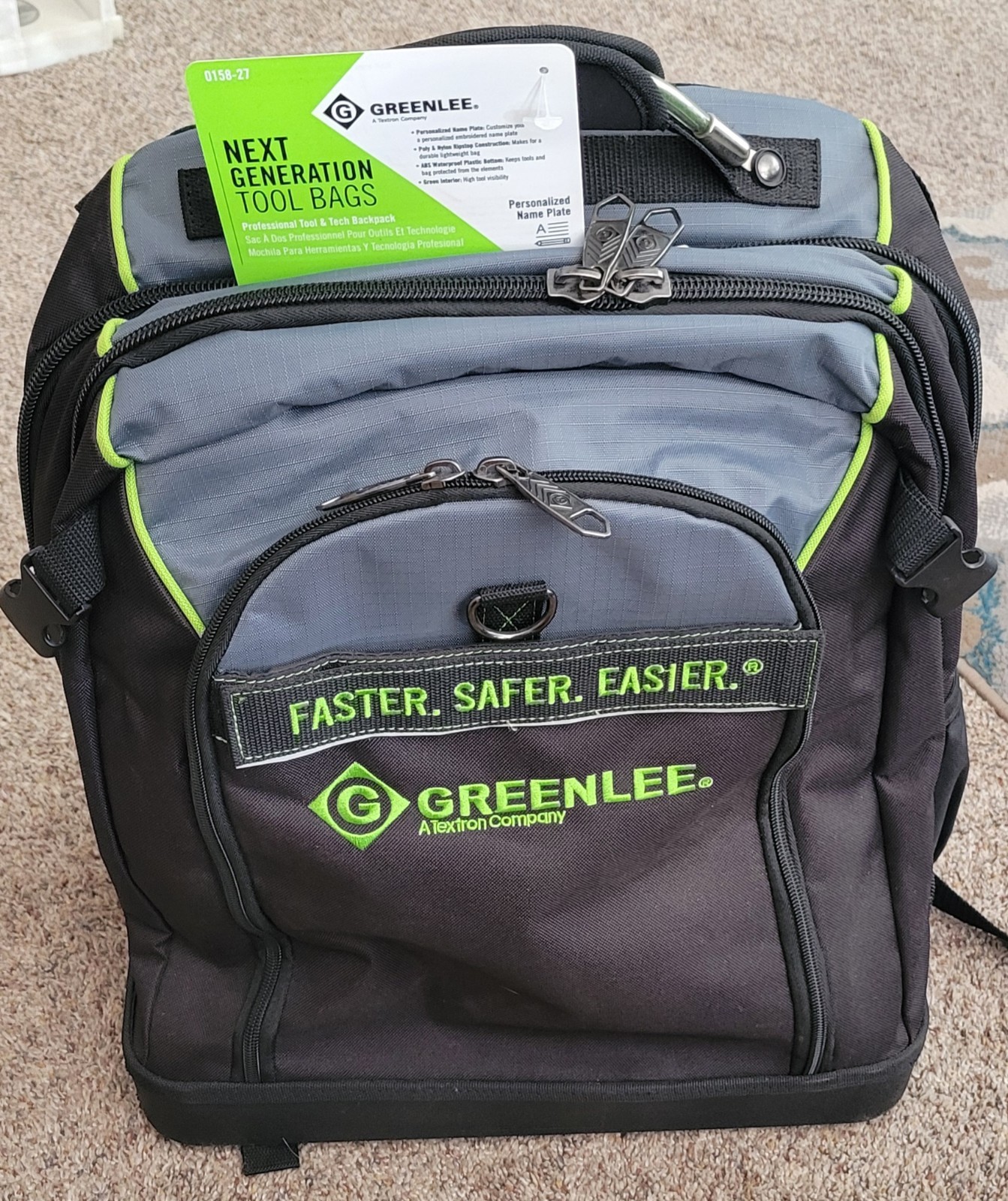 Greenlee 0158-27 Tool Backpack, Black, Polyester, 27 Pockets