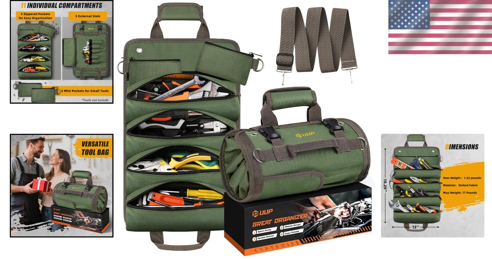 Compact Tool Roll Bag with 11 Compartments – Perfect for Mechanics & Craftsmen