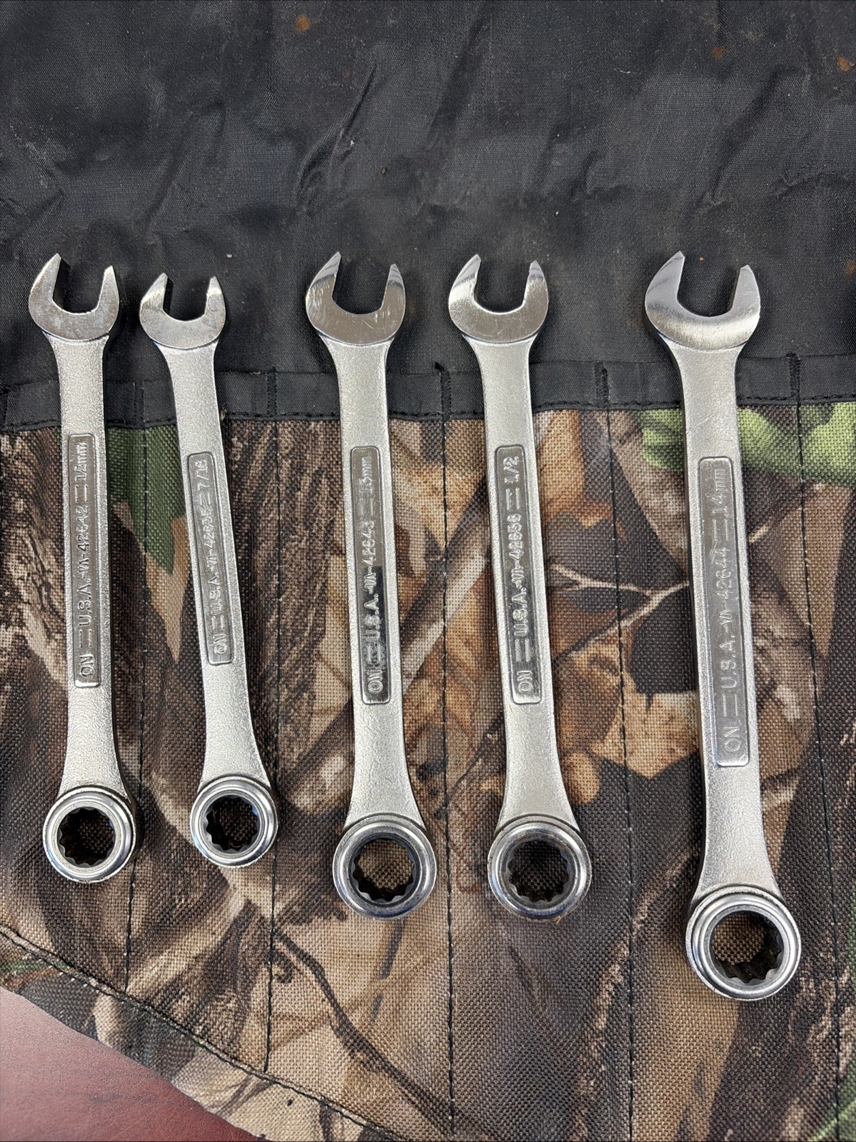 Craftsman Camouflage 14 Ratcheting Wrench USA SAE & MMM Roll-up Pouch # 40988