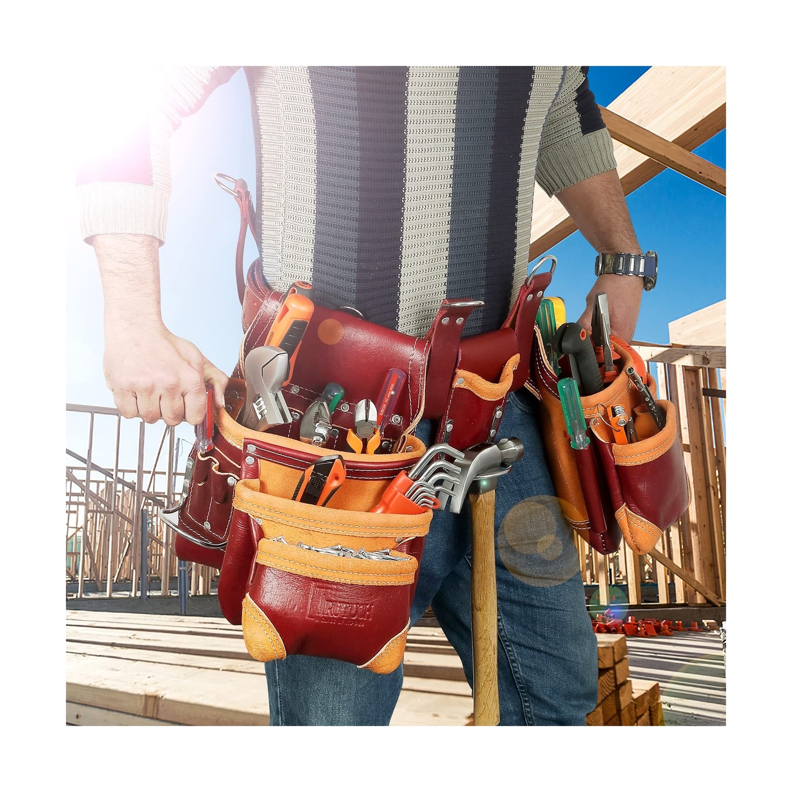 Grain Leather Tool Belt | Tool Rig Set | Tool Pouch | Drywall Tool Belt | Car…