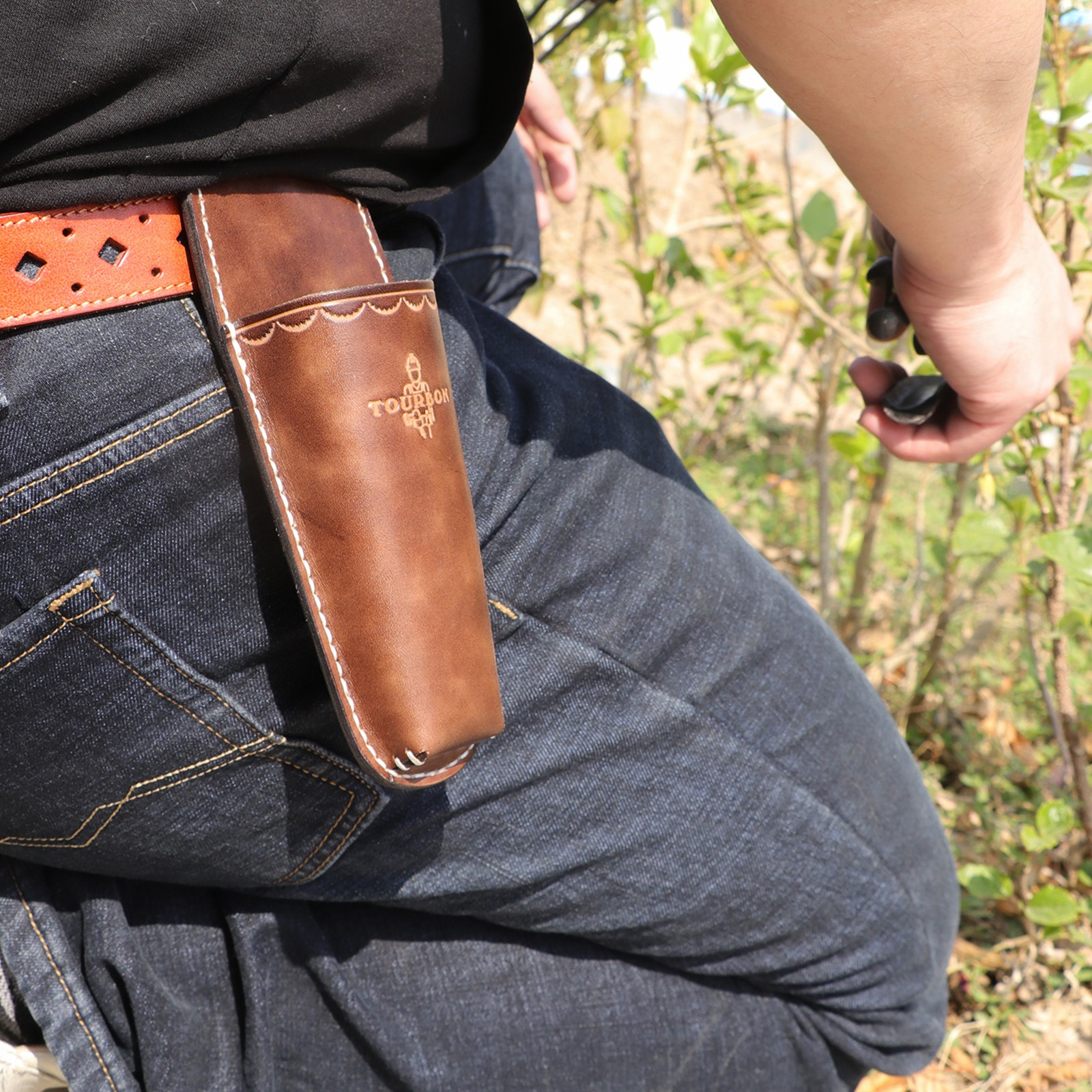 TOURBON Leather Plier Sheath Garden Tool Holder Shears Pruner Pouch Clip on Belt