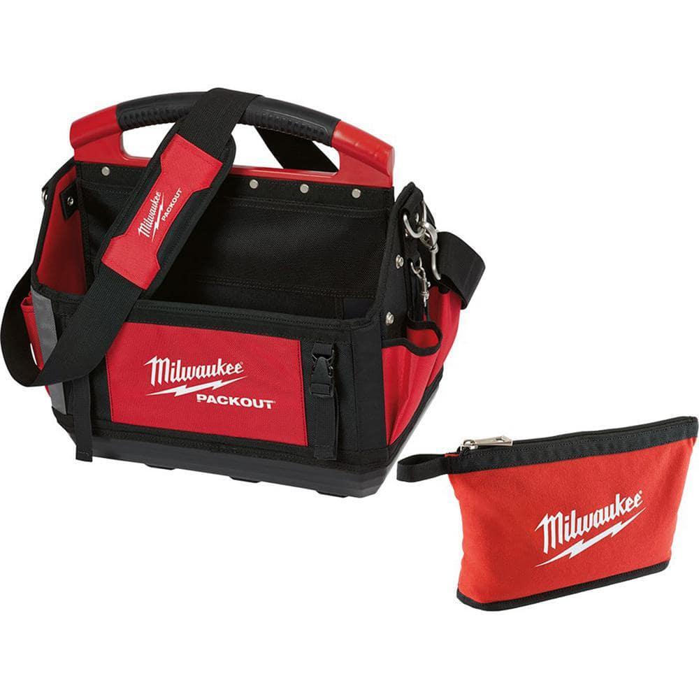 20 in. Packout Tote Modular Storage with Red Tool Zipper Bag Impact Resistant