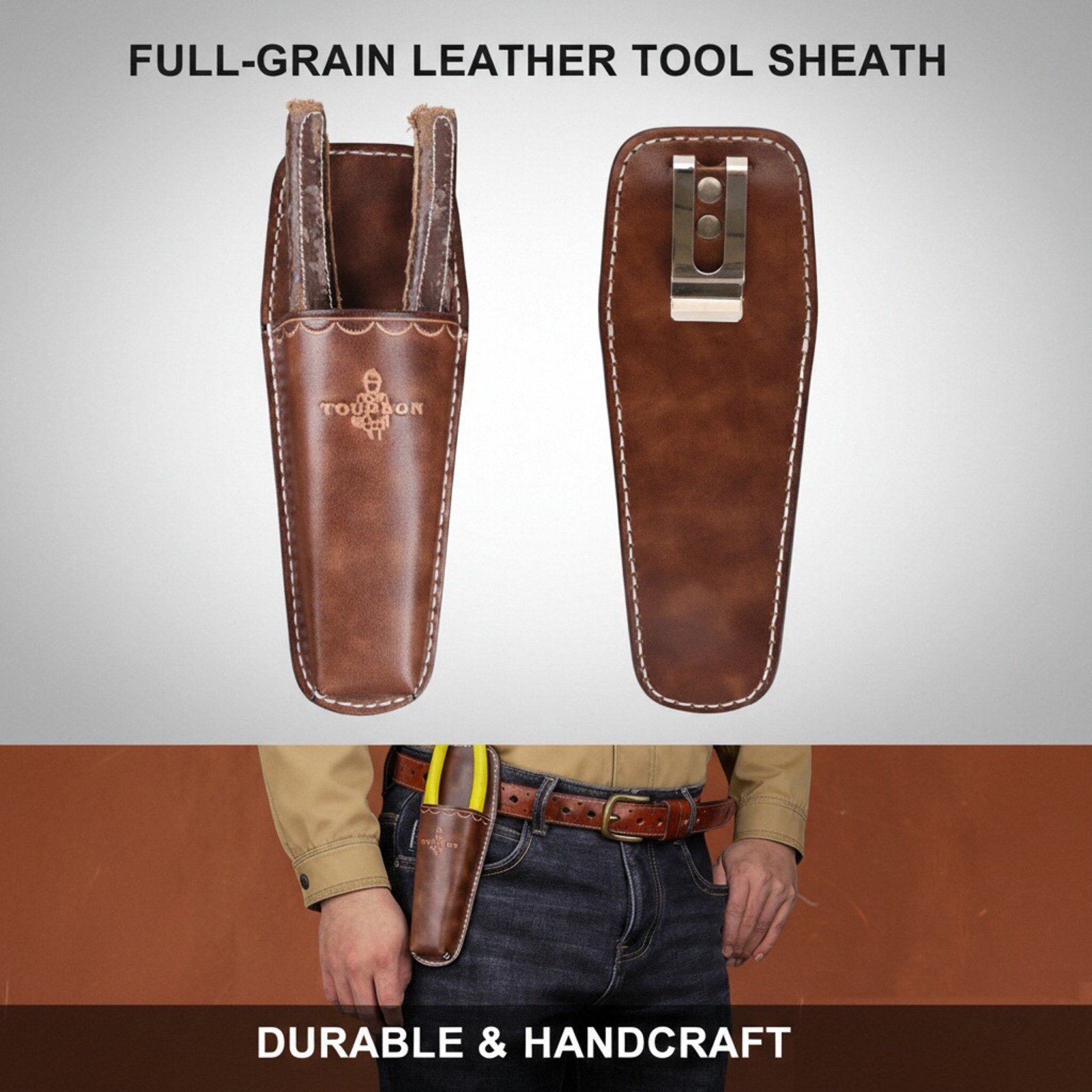 TOURBON Leather Plier Sheath Garden Tool Holder Shears Pruner Pouch Clip on Belt